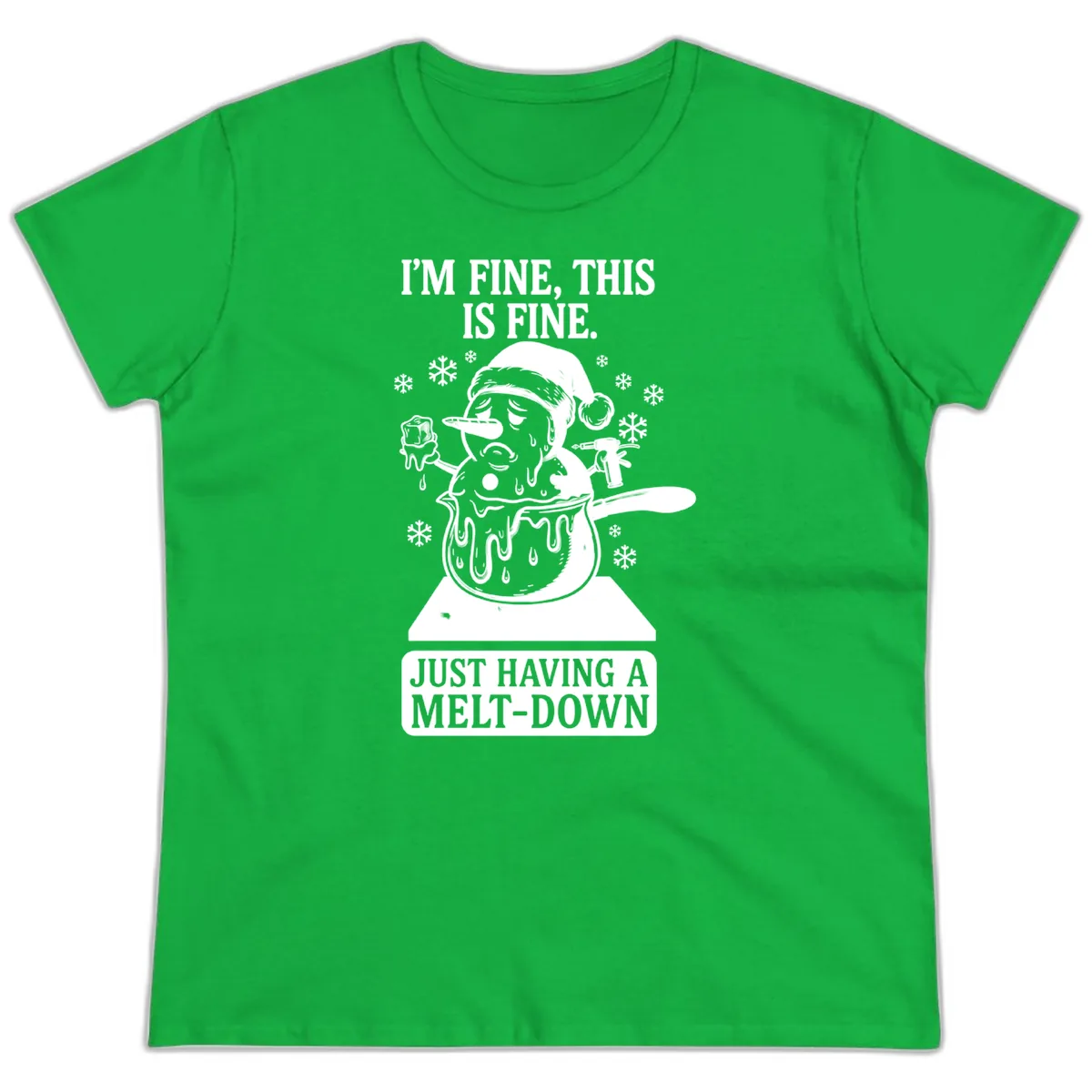 Melting Snowman Meltdown Ladies Tee in Irish Green