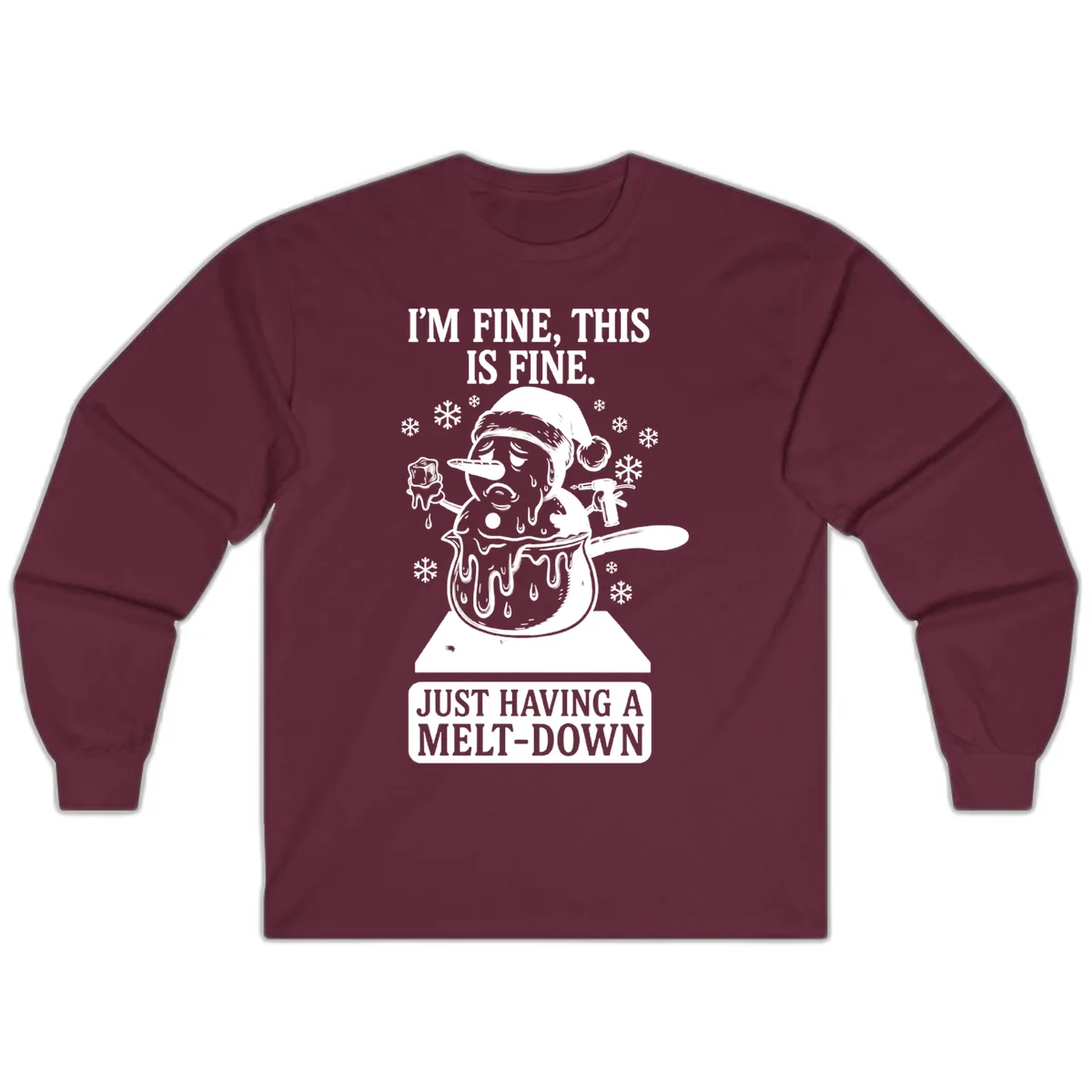 Melting Snowman Meltdown Long Sleeve in Maroon