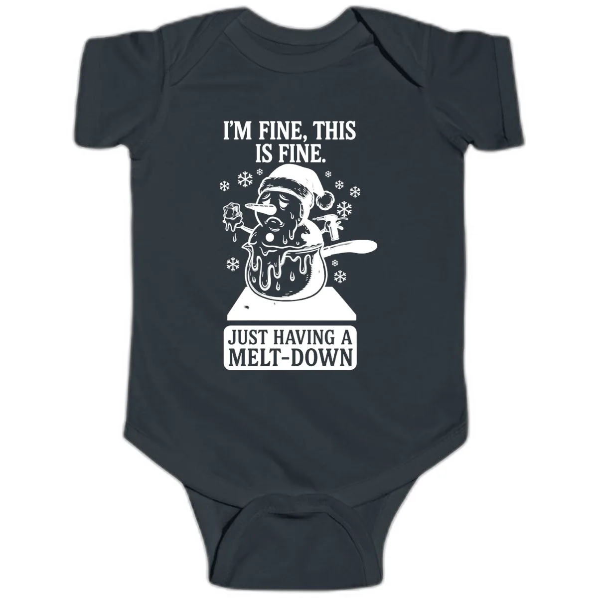 Melting Snowman Meltdown Baby Onesie in Black