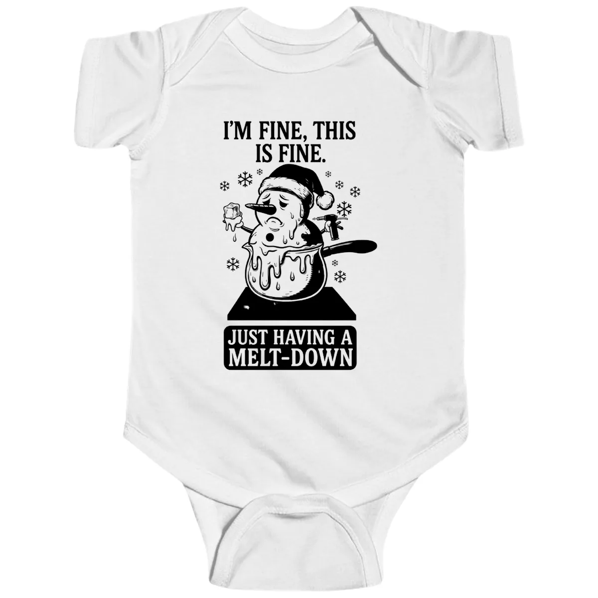 Melting Snowman Meltdown Baby Onesie in White