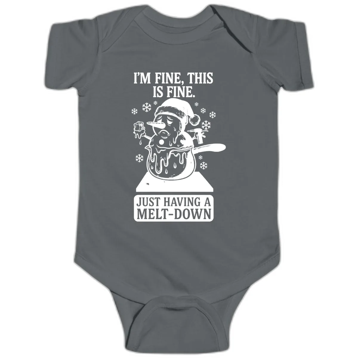 Melting Snowman Meltdown Baby Onesie in Charcoal