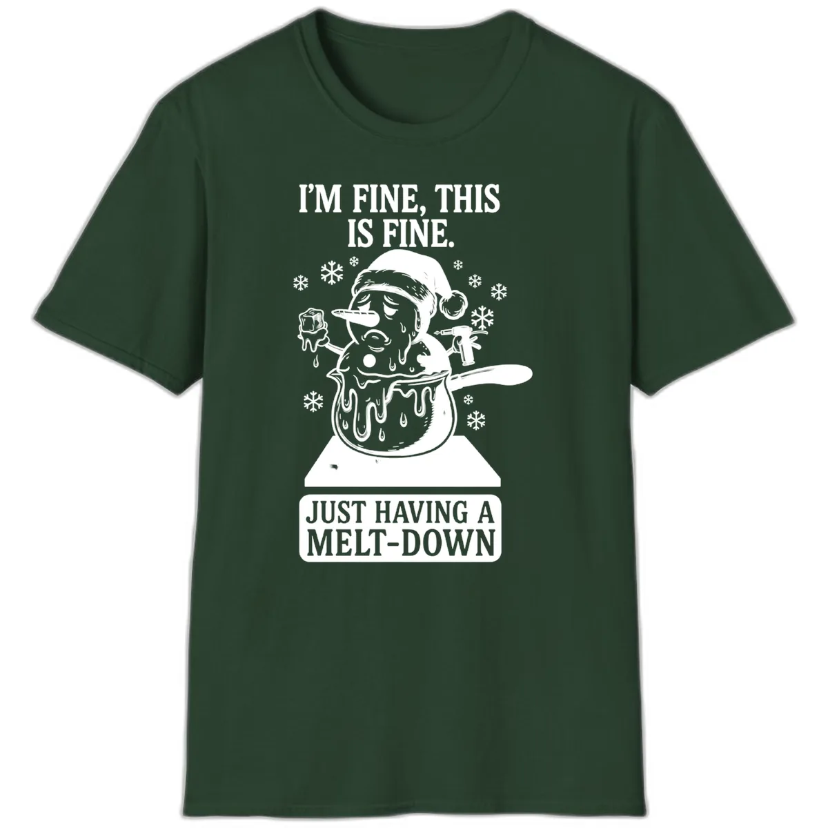 Melting Snowman Meltdown T-Shirt in Forest Green
