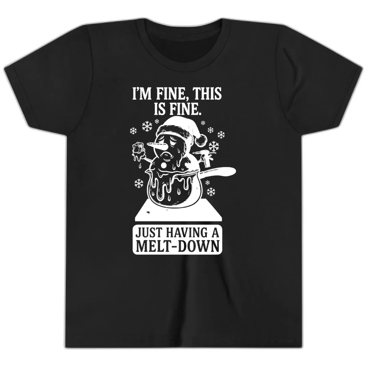 Melting Snowman Meltdown Youth T-Shirt in Black