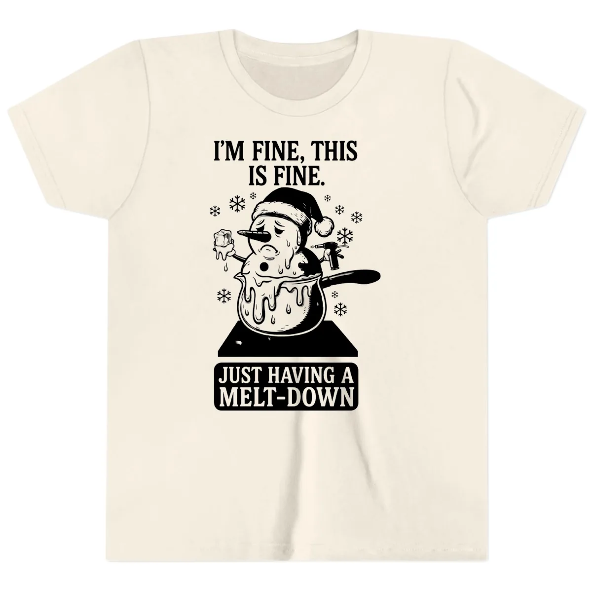Melting Snowman Meltdown Youth T-Shirt in Natural