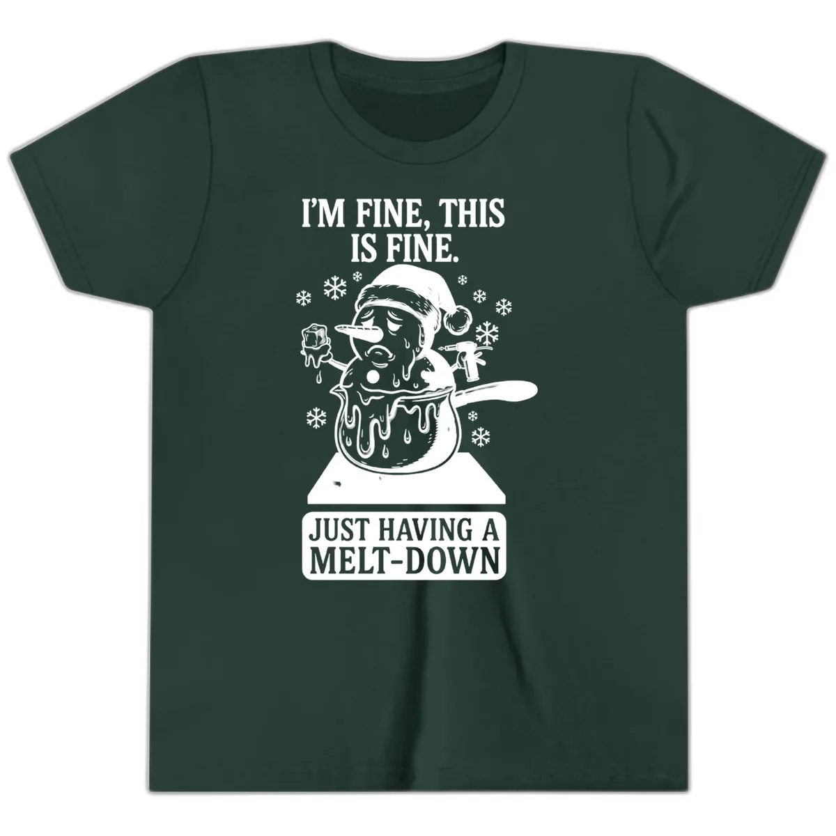 Melting Snowman Meltdown Youth T-Shirt in Forest