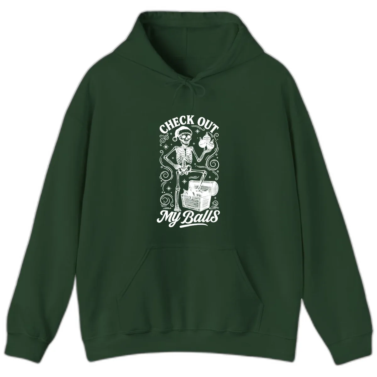 Skeleton Christmas Balls Hoodie in Forest Green