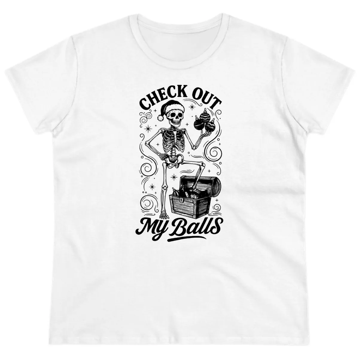 Skeleton Christmas Balls Ladies Tee in White