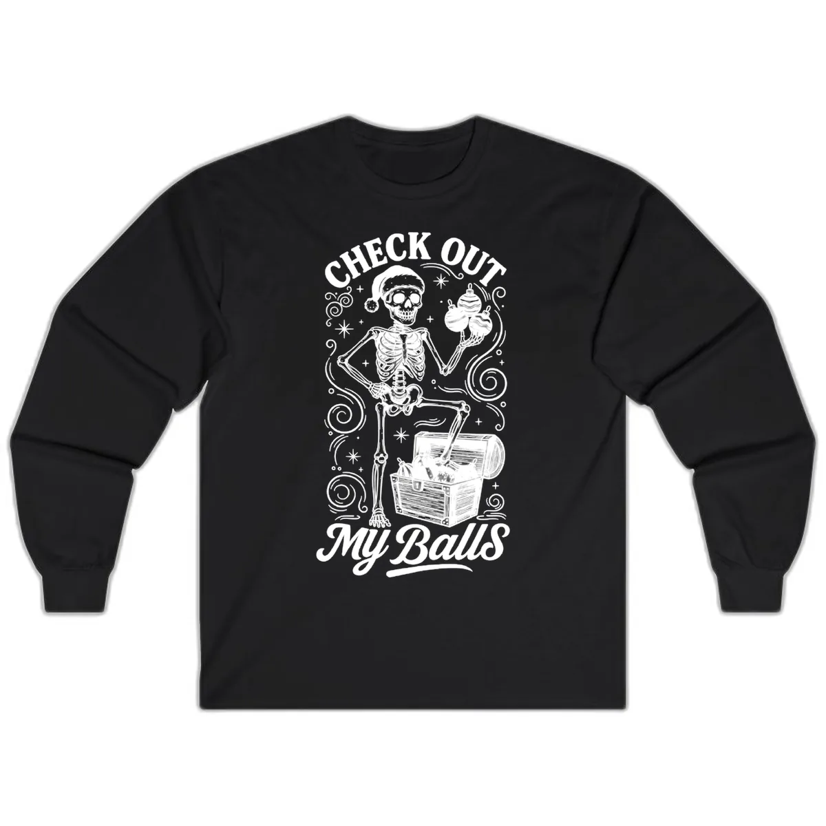 Skeleton Christmas Balls Long Sleeve in Black