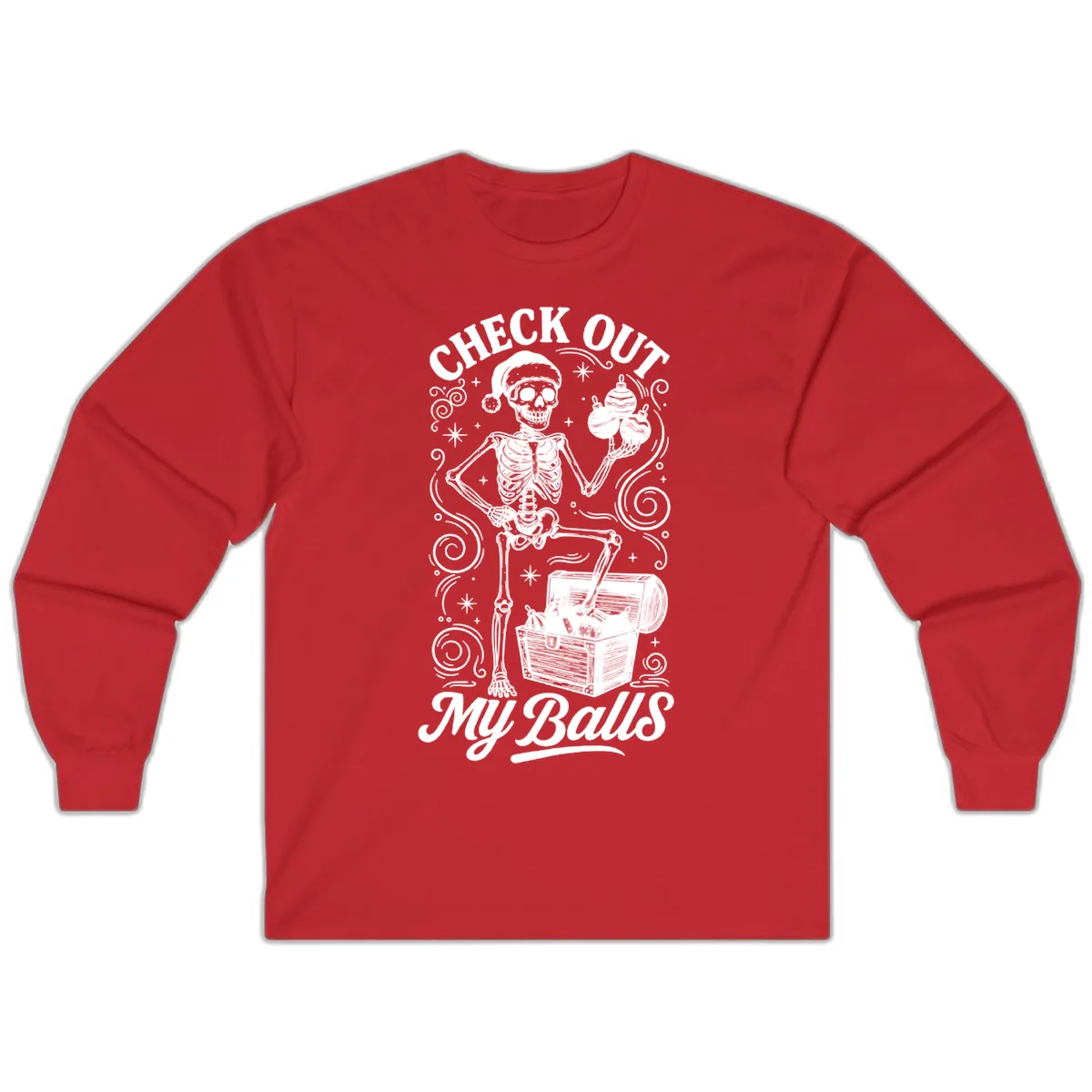 Skeleton Christmas Balls Long Sleeve in Red
