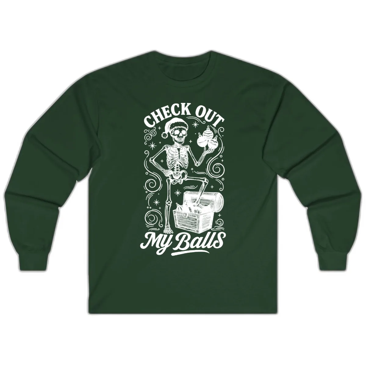 Skeleton Christmas Balls Long Sleeve in Forest Green