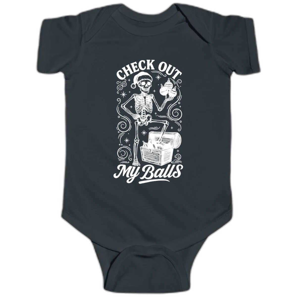 Skeleton Christmas Balls Baby Onesie in Black