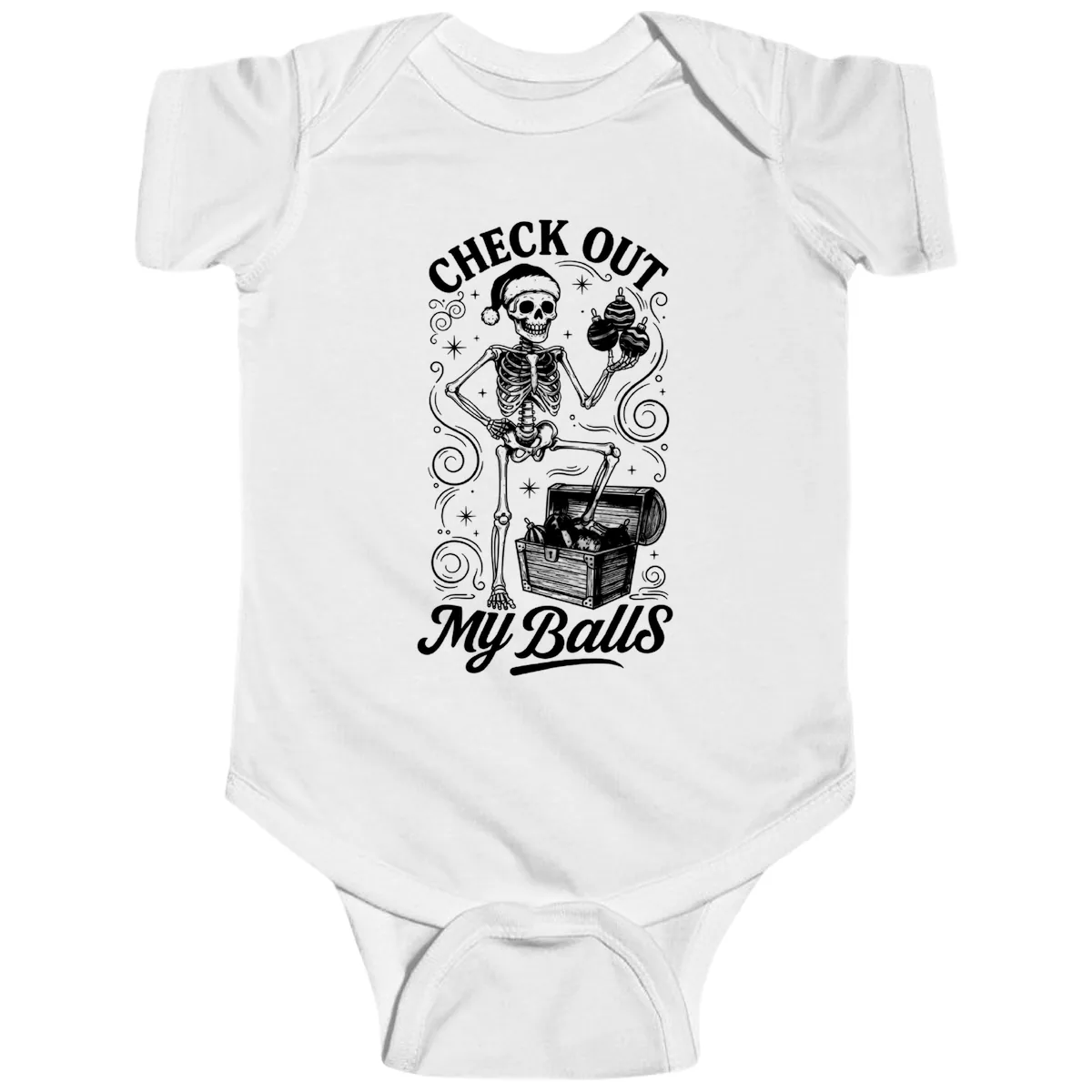 Skeleton Christmas Balls Baby Onesie in White