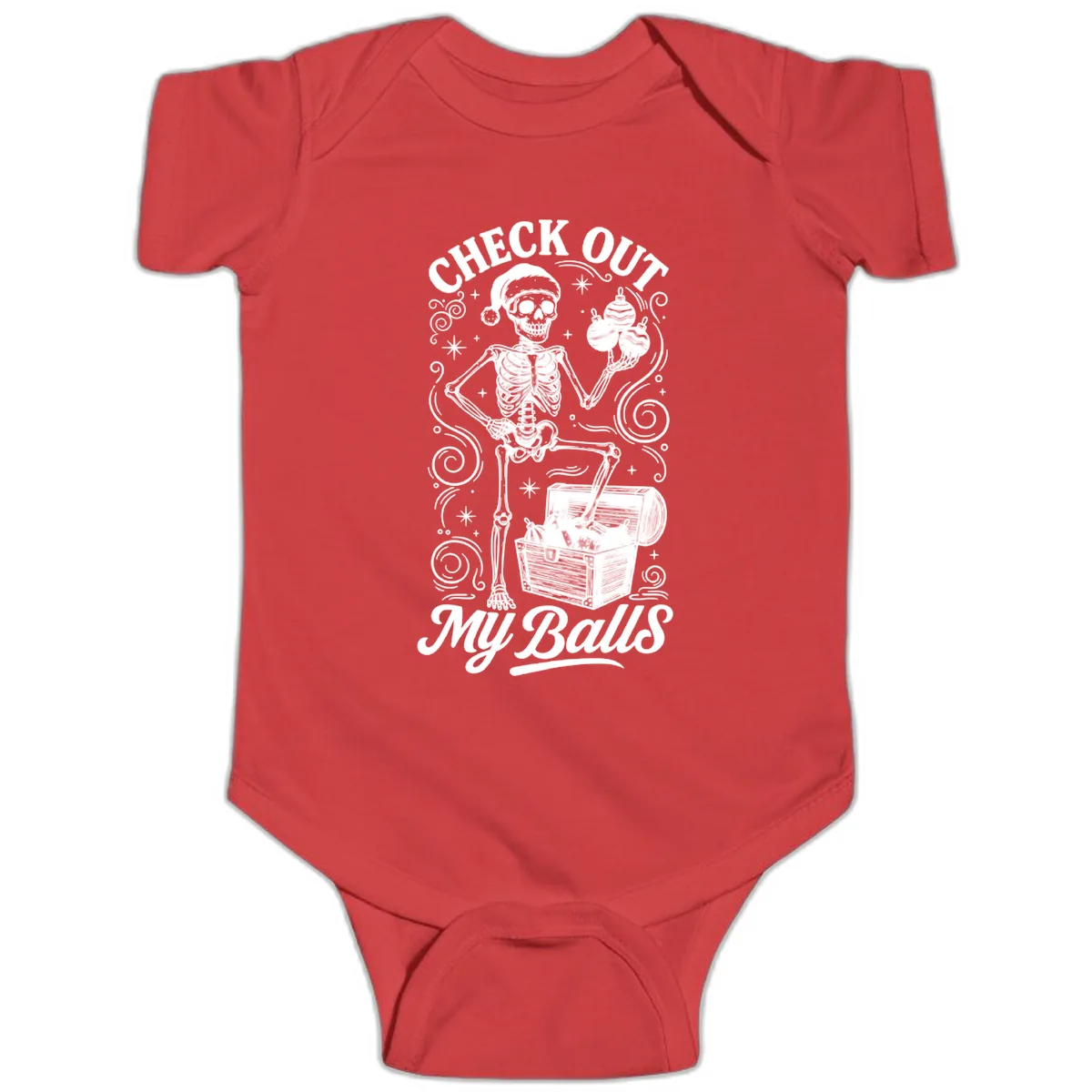 Skeleton Christmas Balls Baby Onesie in Red