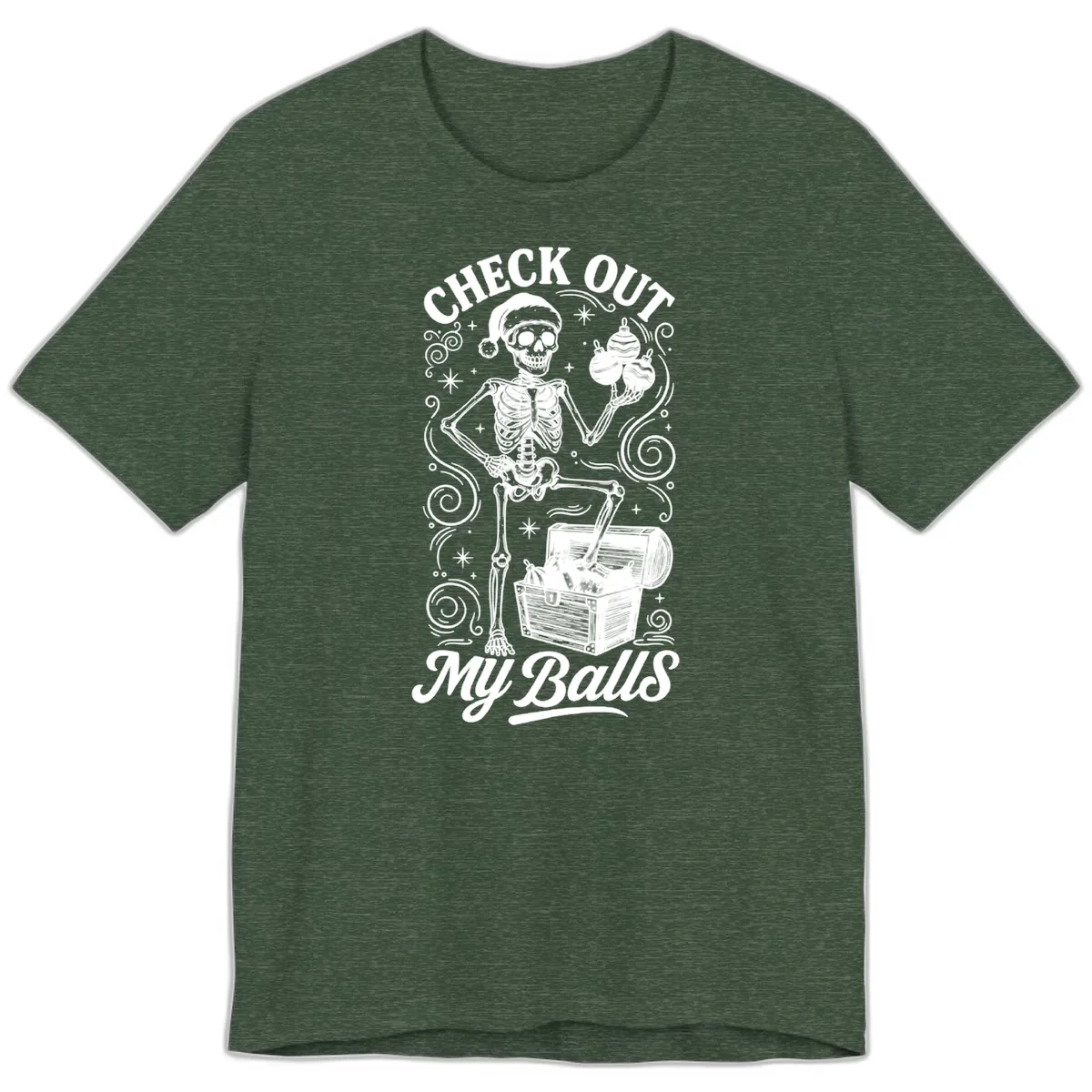 Skeleton Christmas Balls Premium T-Shirt in Heather Forest