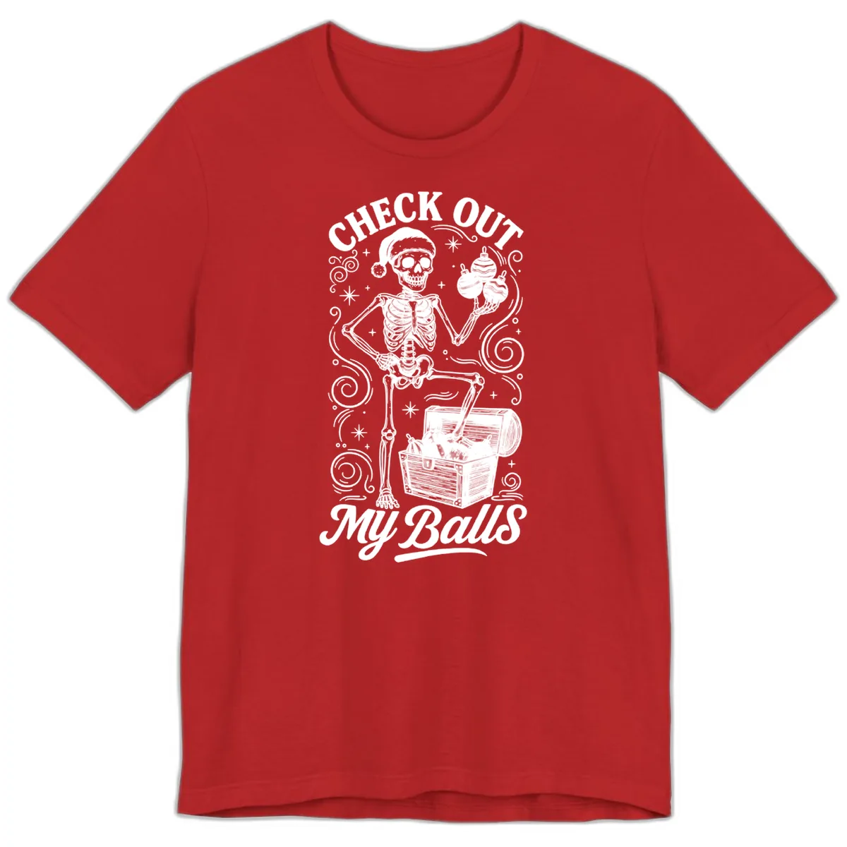 Skeleton Christmas Balls Premium T-Shirt in Red