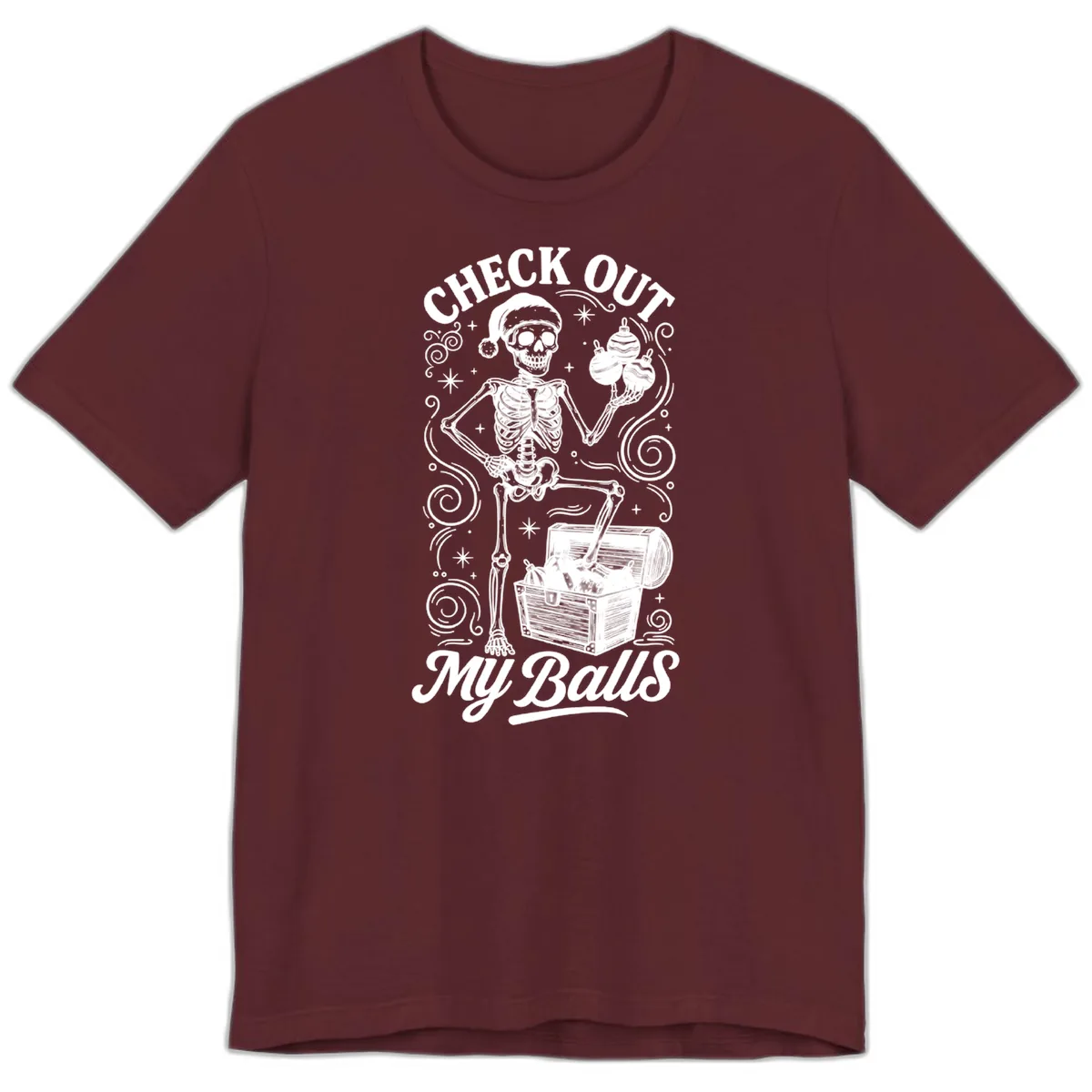 Skeleton Christmas Balls Premium T-Shirt in Maroon