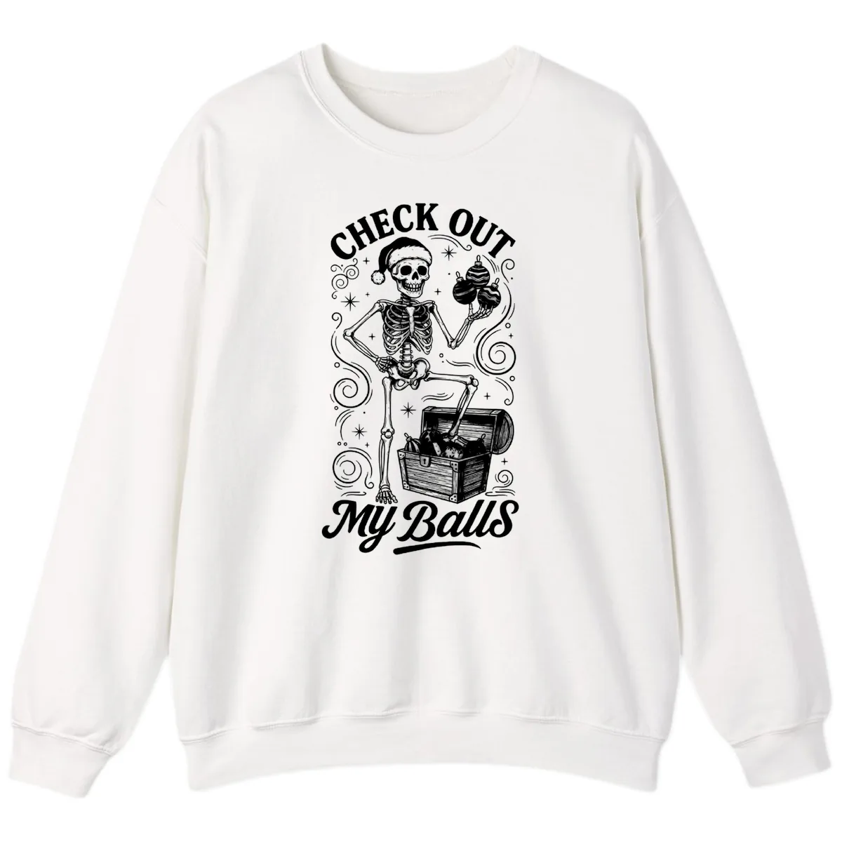Skeleton Christmas Balls Sweatshirt in White