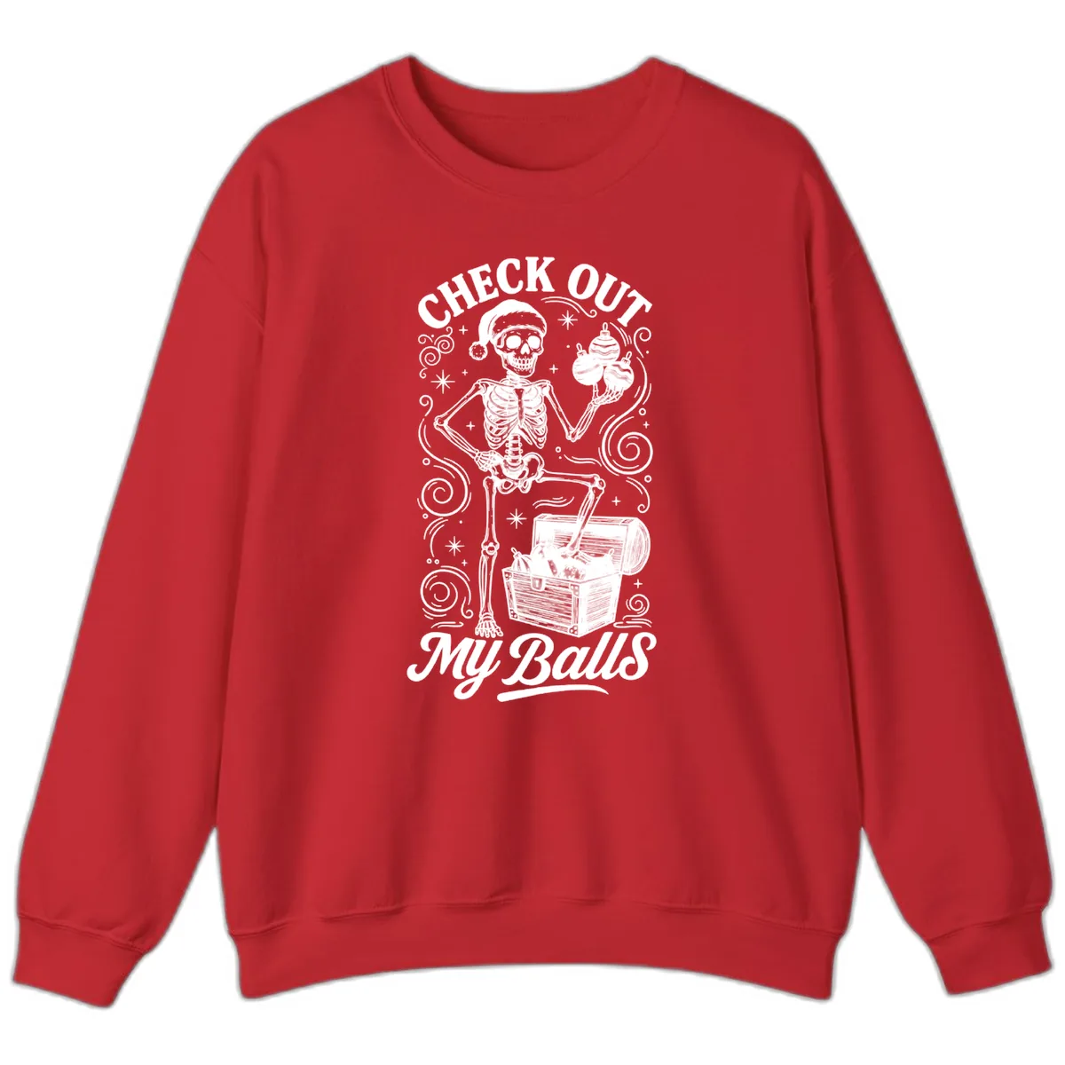 Skeleton Christmas Balls Sweatshirt in Red