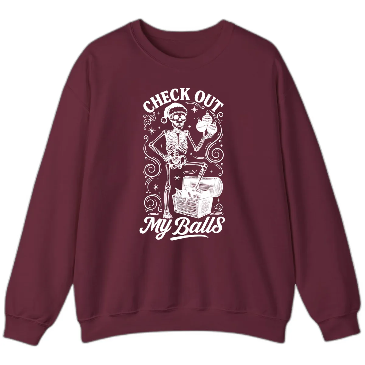 Skeleton Christmas Balls Sweatshirt in Maroon