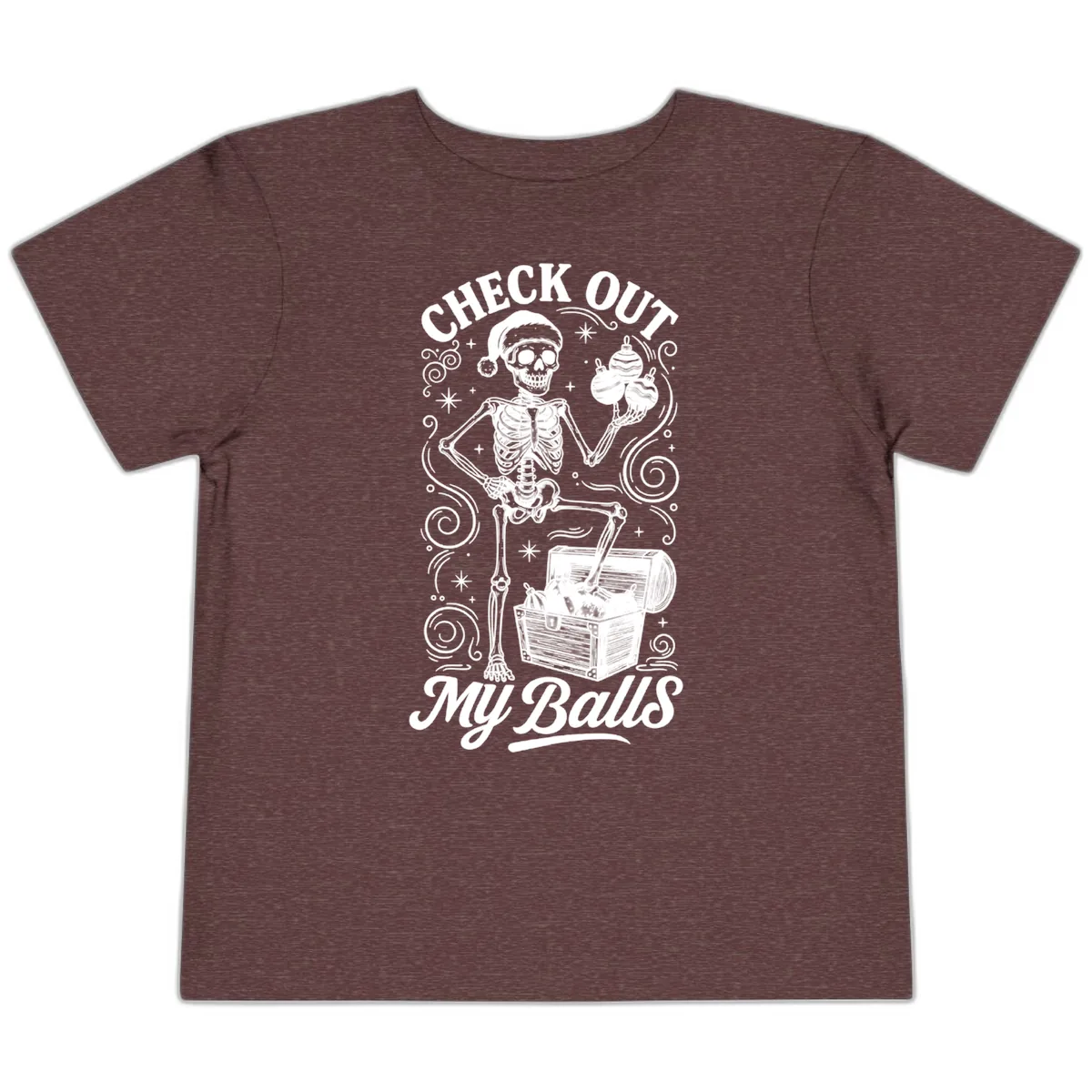 Skeleton Christmas Balls Toddler T-Shirt in Heather Maroon