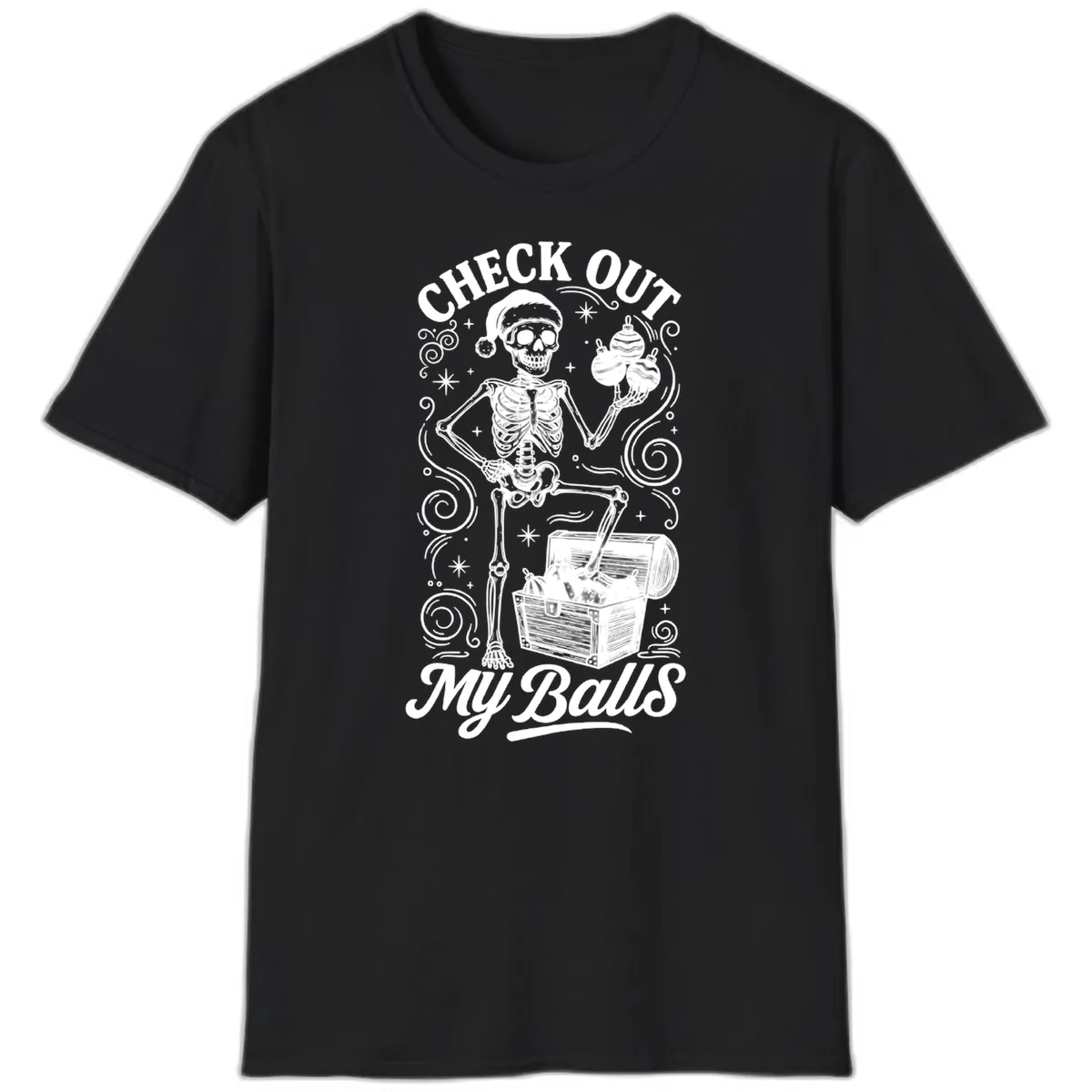 Skeleton Christmas Balls T-Shirt in Black