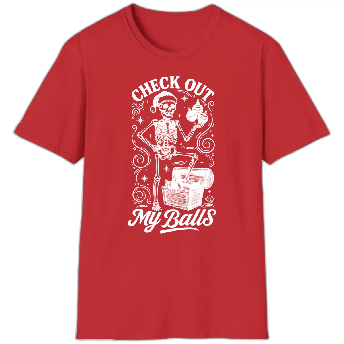 Skeleton Christmas Balls T-Shirt in Red