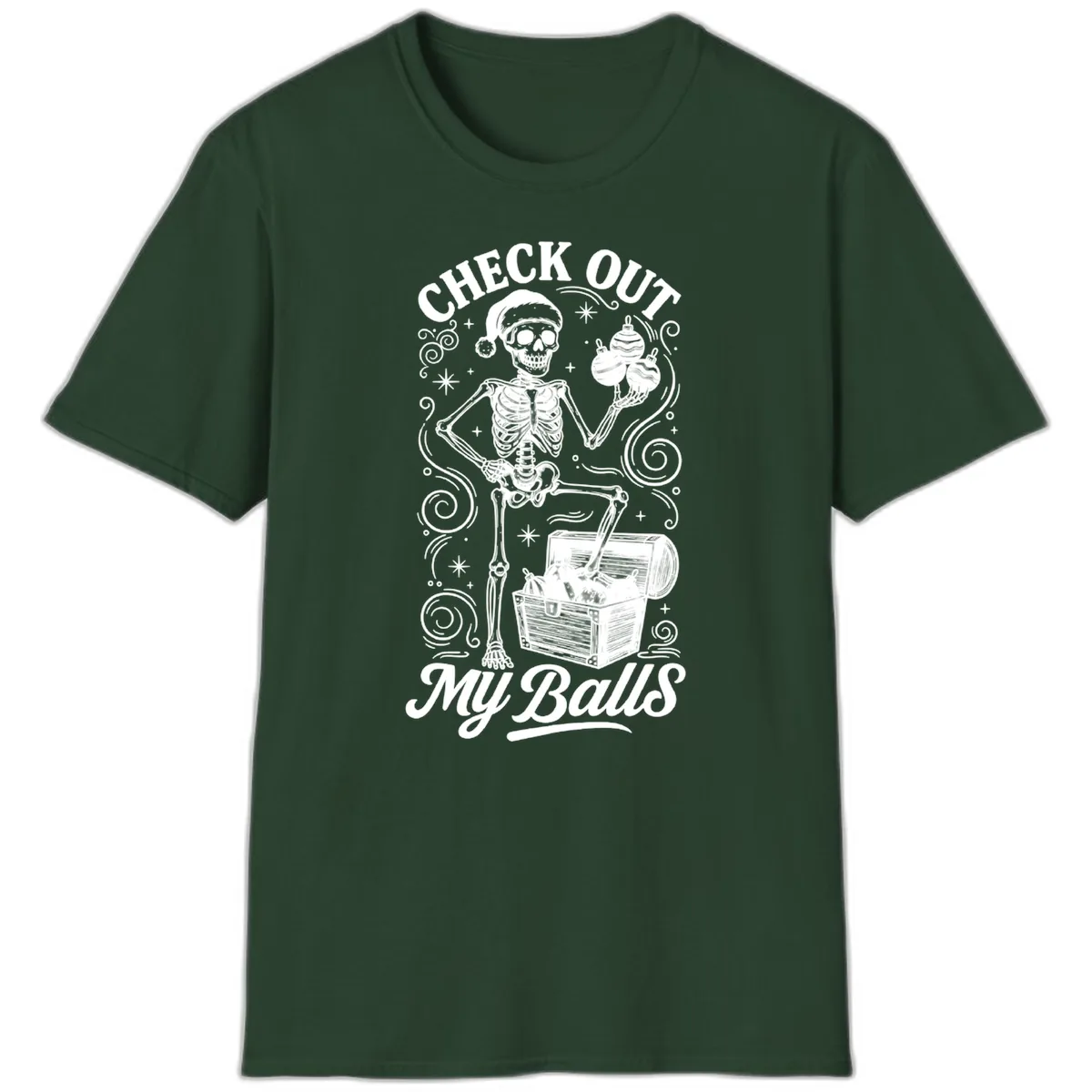 Skeleton Christmas Balls T-Shirt in Forest Green