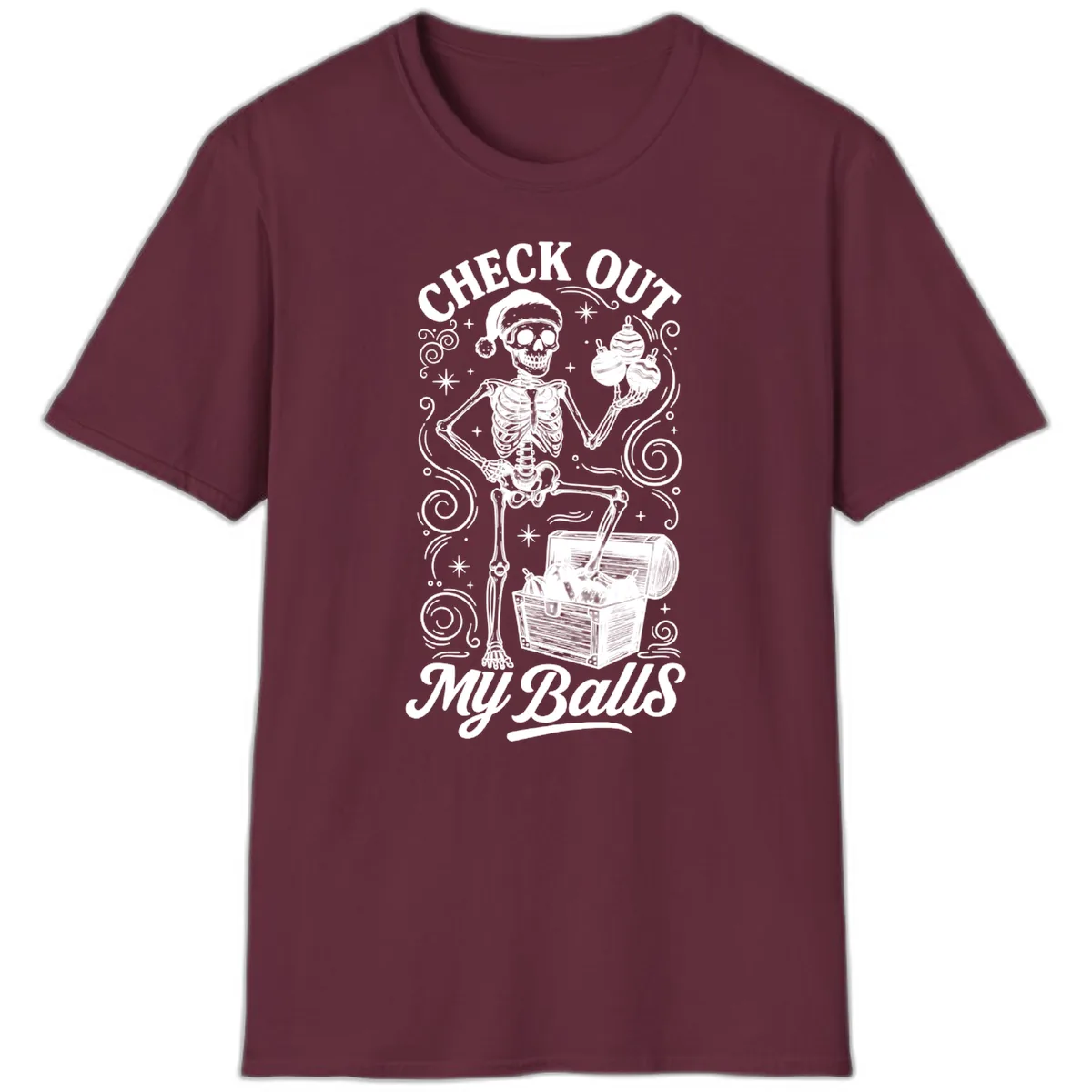 Skeleton Christmas Balls T-Shirt in Maroon