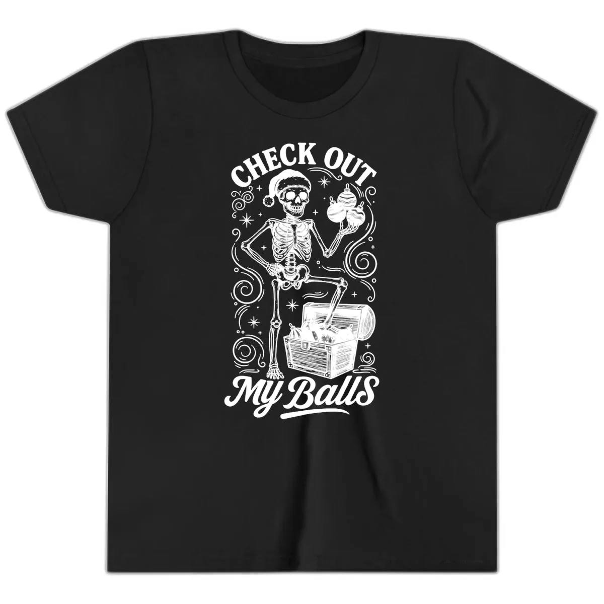 Skeleton Christmas Balls Youth T-Shirt in Black