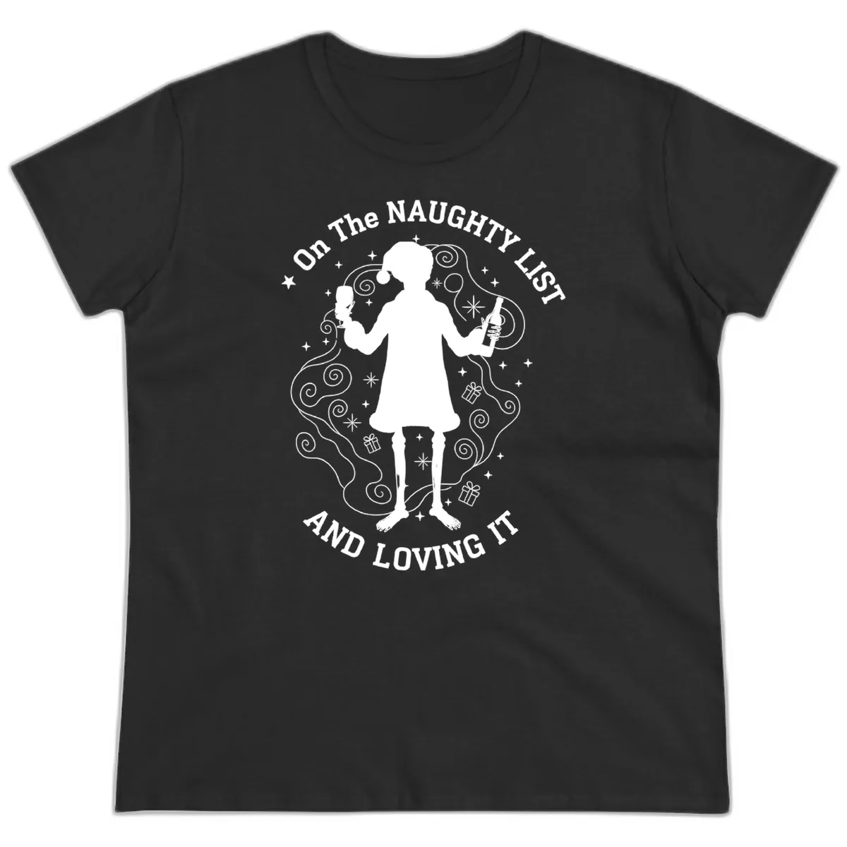Naughty List And Loving It Ladies Tee in Black