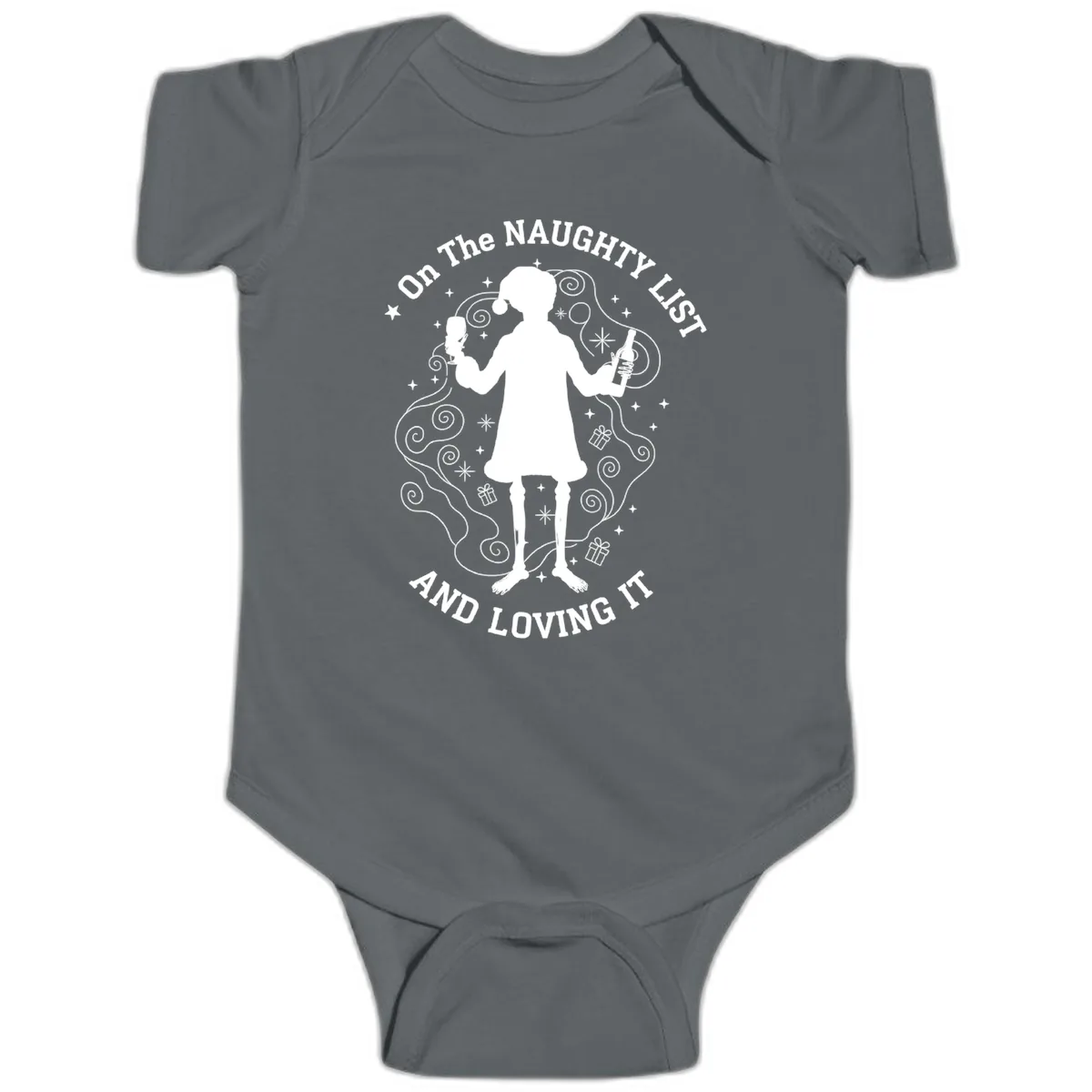Naughty List And Loving It Baby Onesie in Charcoal