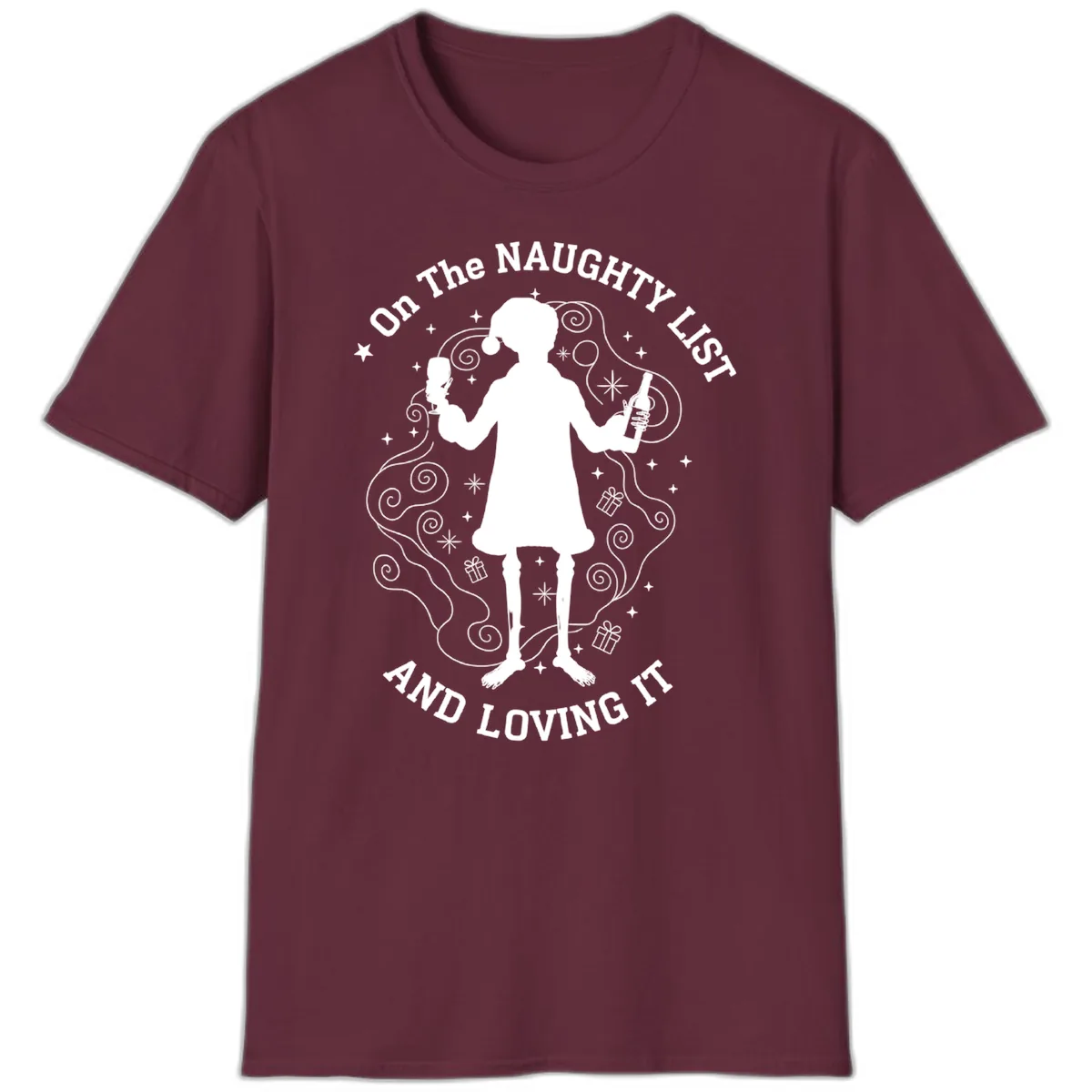 Naughty List And Loving It T-Shirt in Maroon