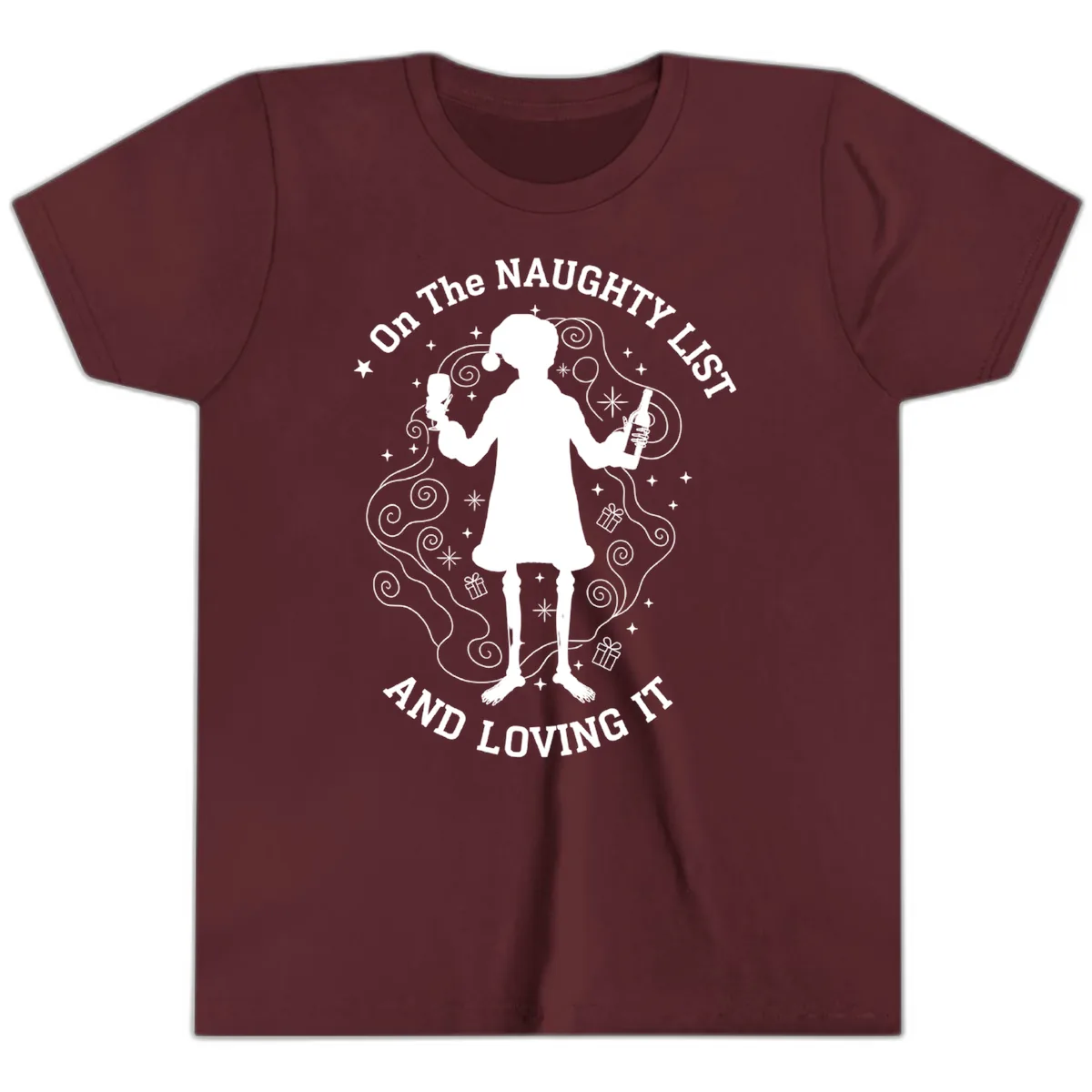 Naughty List And Loving It Youth T-Shirt in Maroon