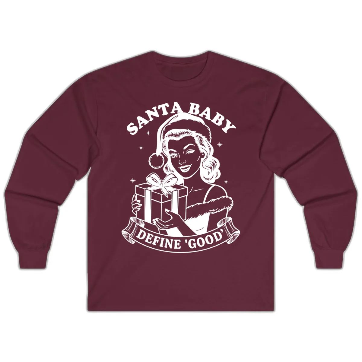 Santa Baby Define Good Long Sleeve in Maroon
