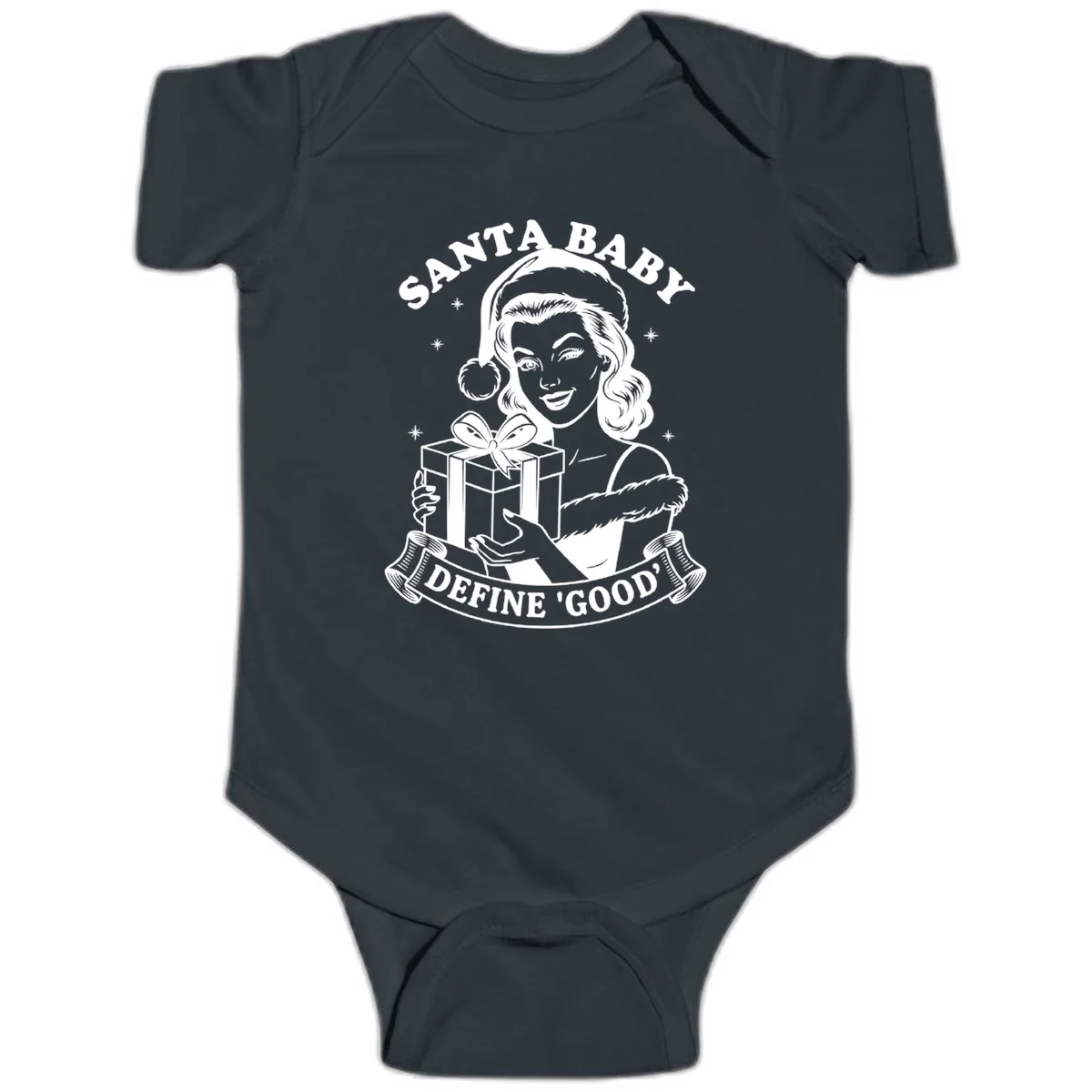 Santa Baby Define Good Baby Onesie in Black