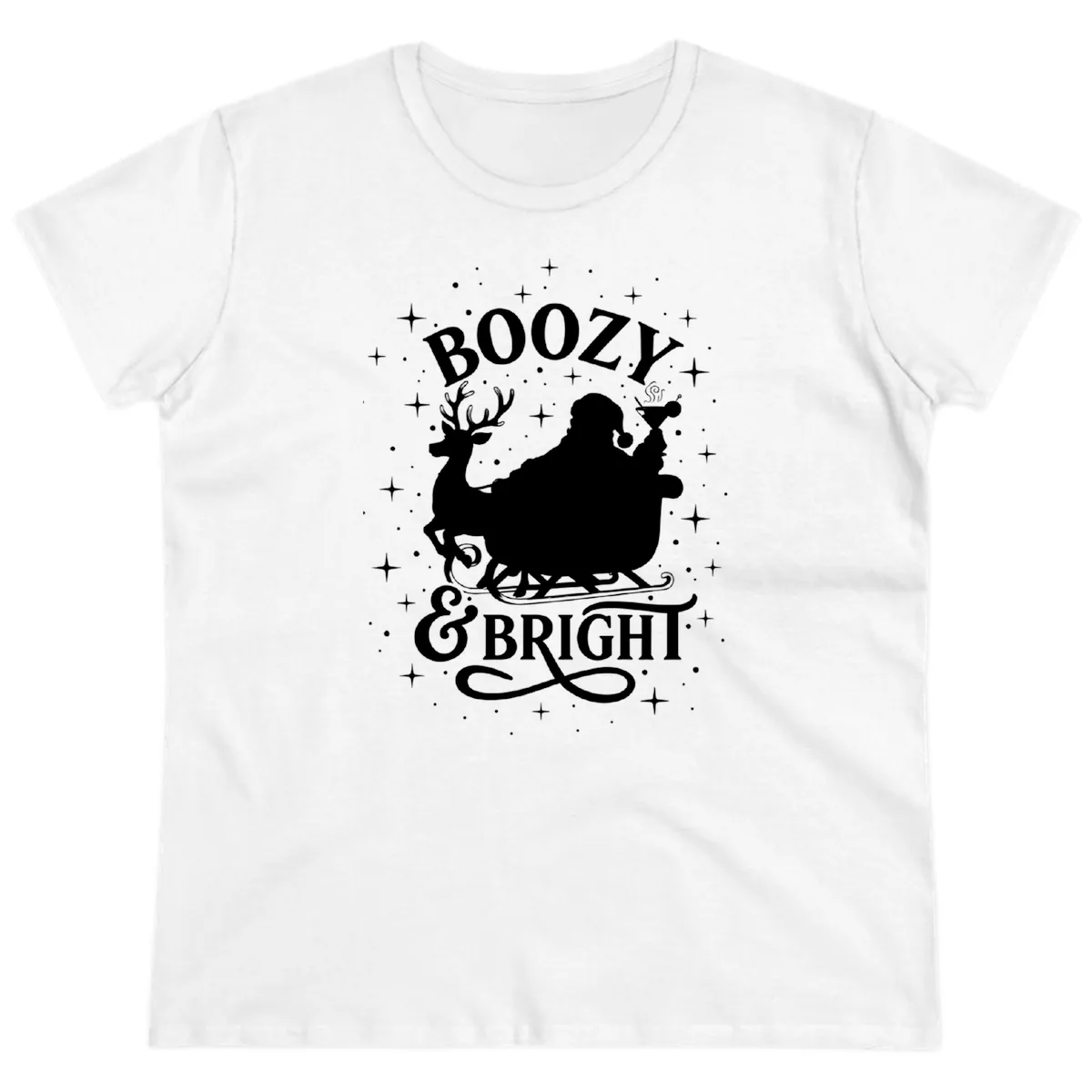 Boozy & Bright Christmas Design Ladies Tee in White