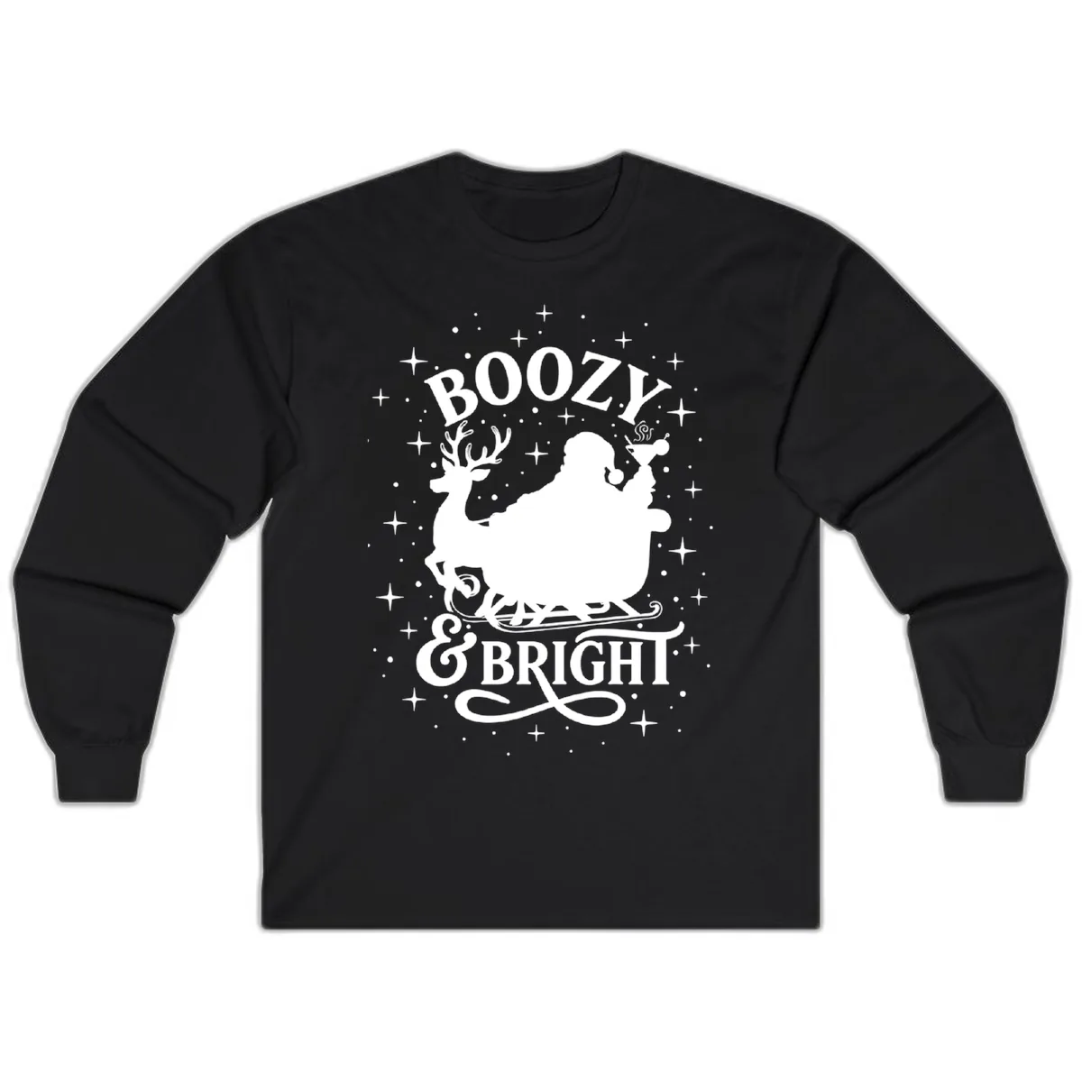 Boozy & Bright Christmas Design Long Sleeve in Black