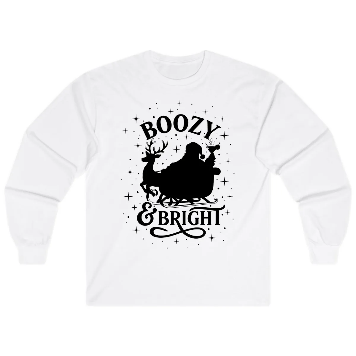 Boozy & Bright Christmas Design Long Sleeve in White