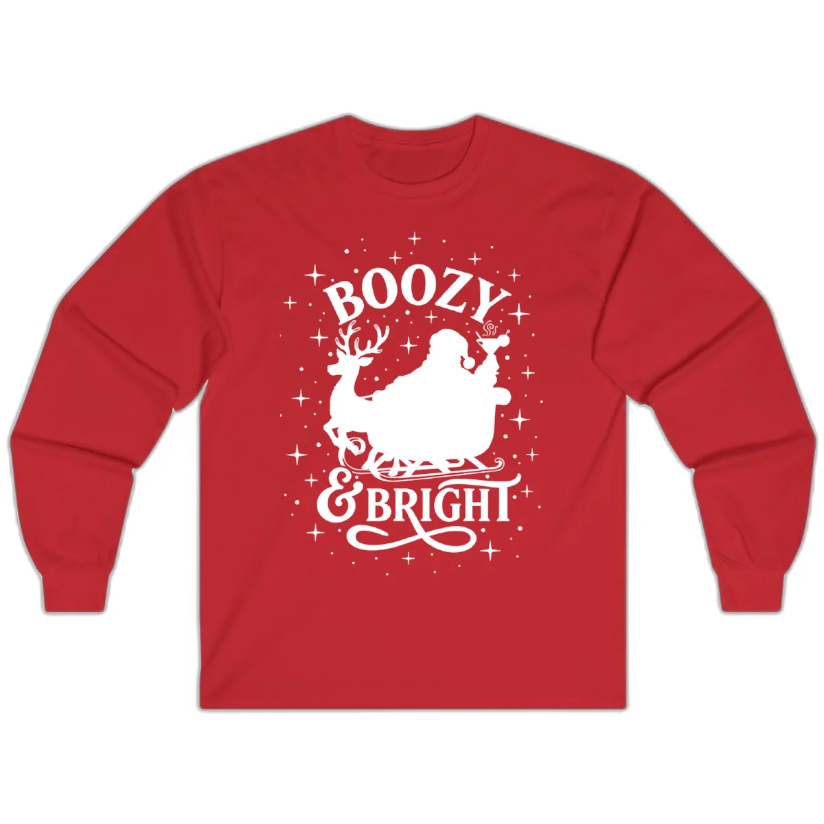 Boozy & Bright Christmas Design Long Sleeve in Red