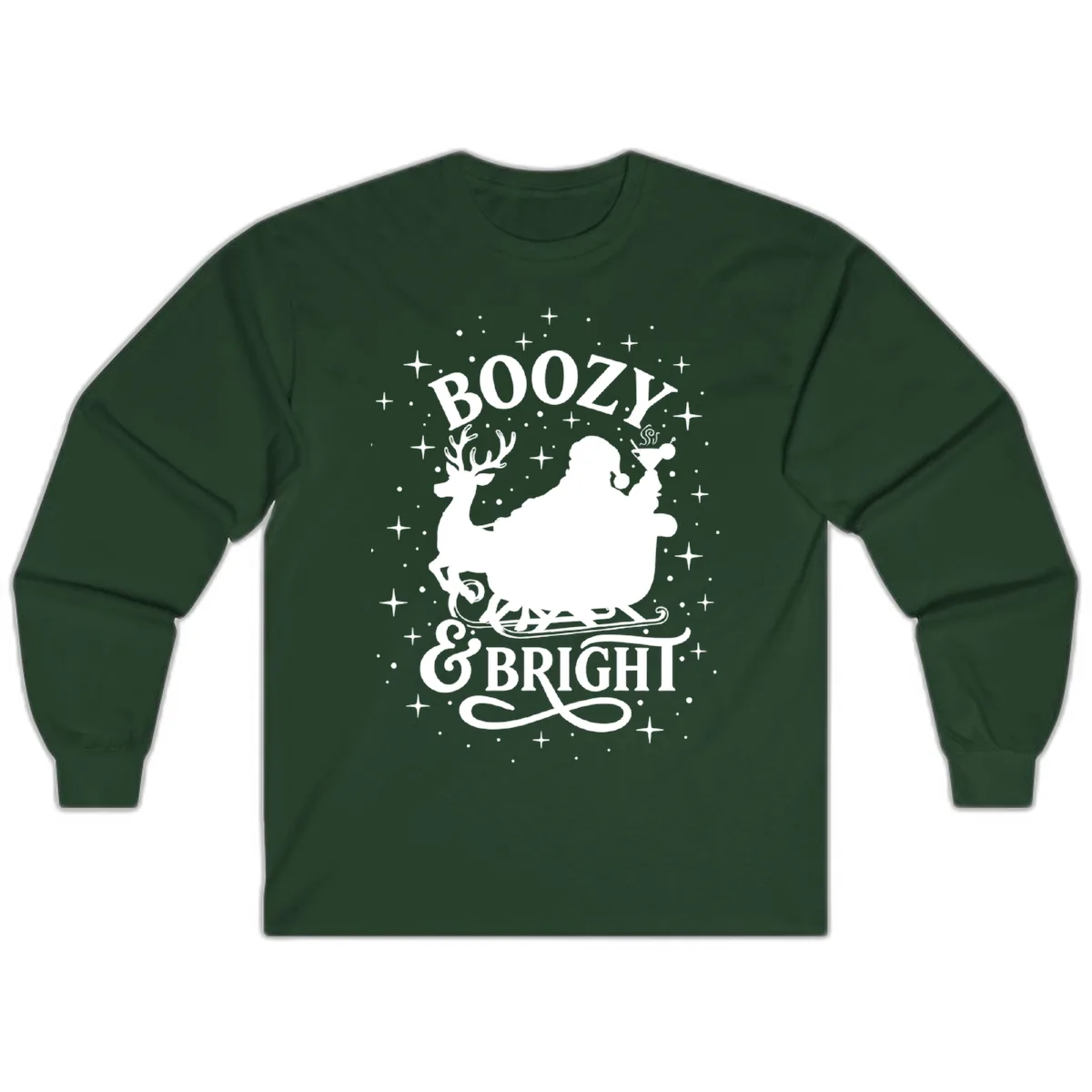 Boozy & Bright Christmas Design Long Sleeve in Forest Green