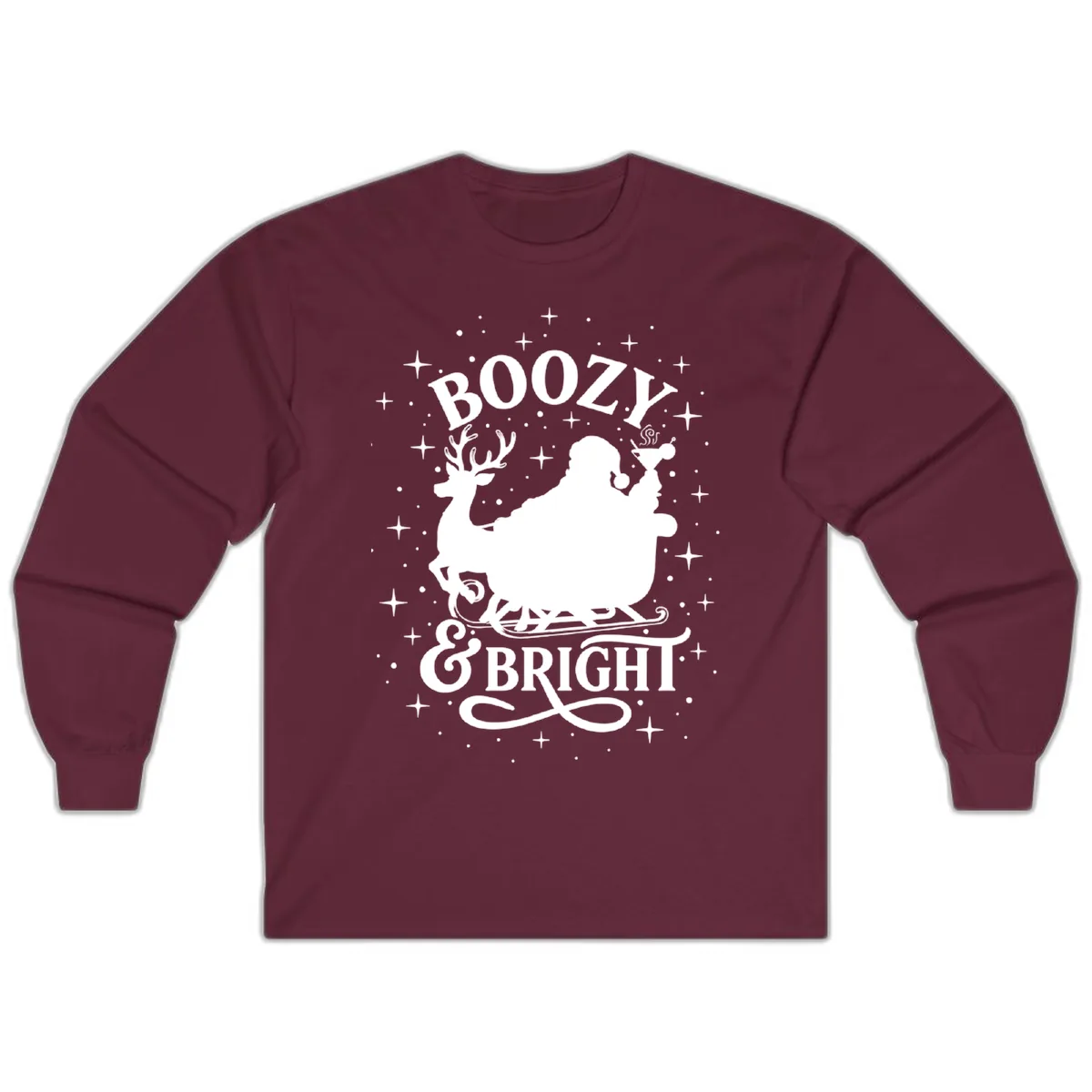 Boozy & Bright Christmas Design Long Sleeve in Maroon