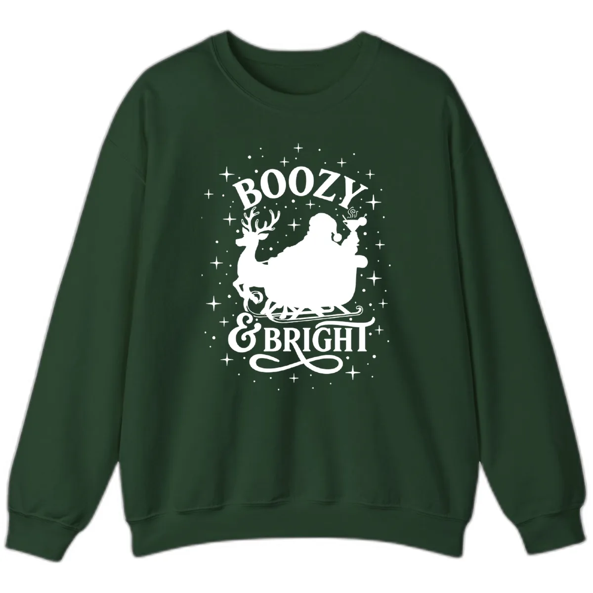 Boozy & Bright Christmas Design Sweatshirt in Forest Green