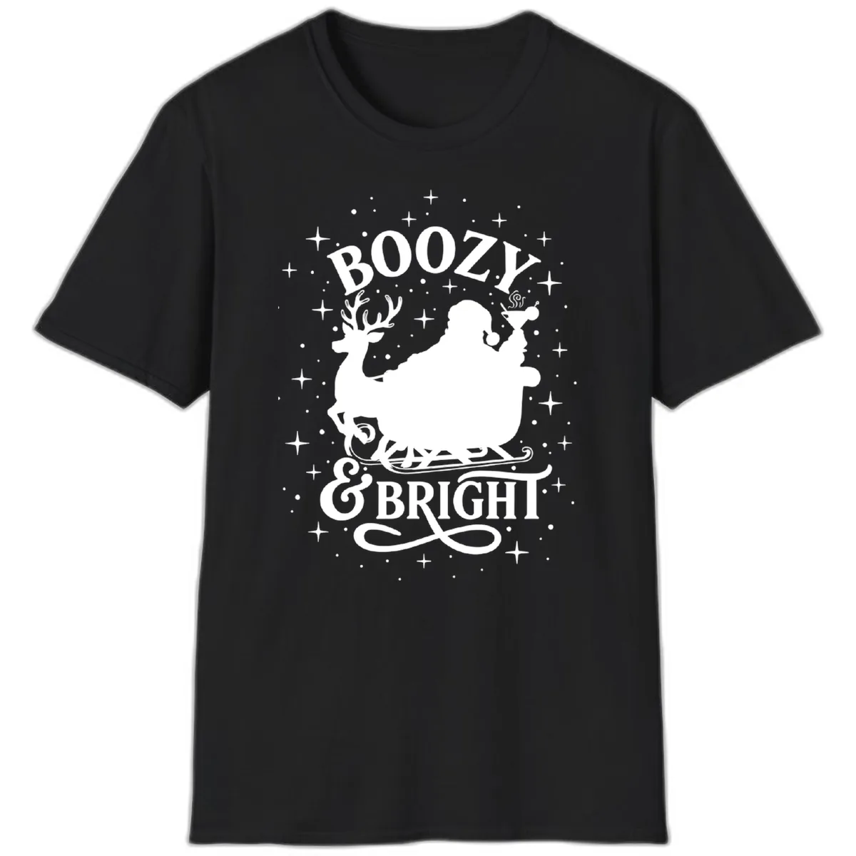 Boozy & Bright Christmas Design T-Shirt in Black