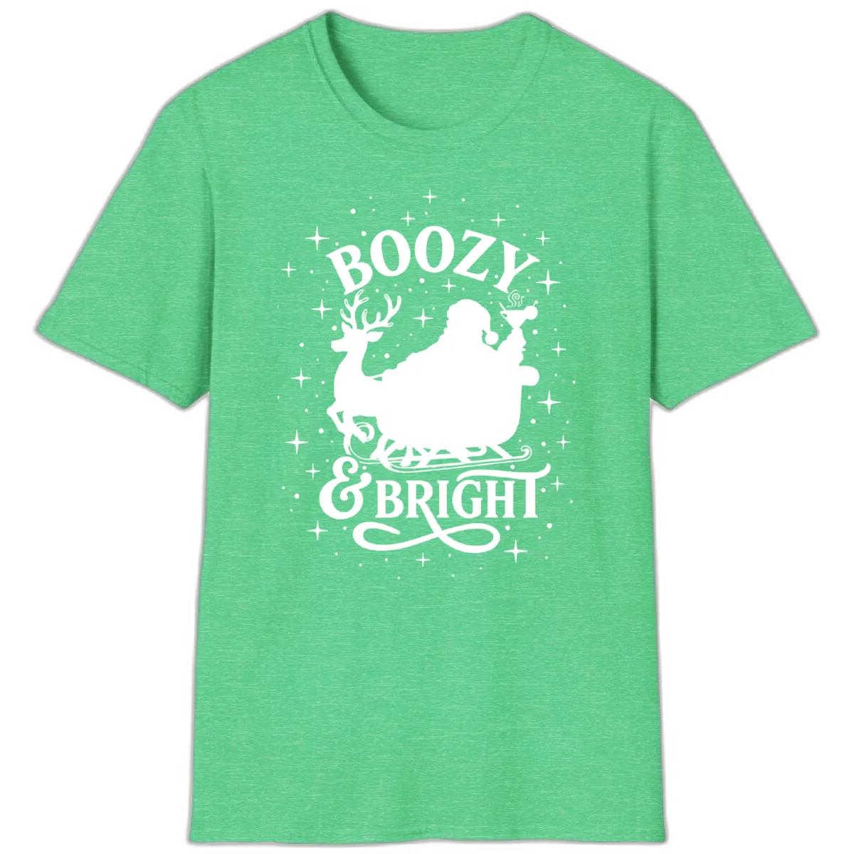Boozy & Bright Christmas Design T-Shirt in Heather Irish Green