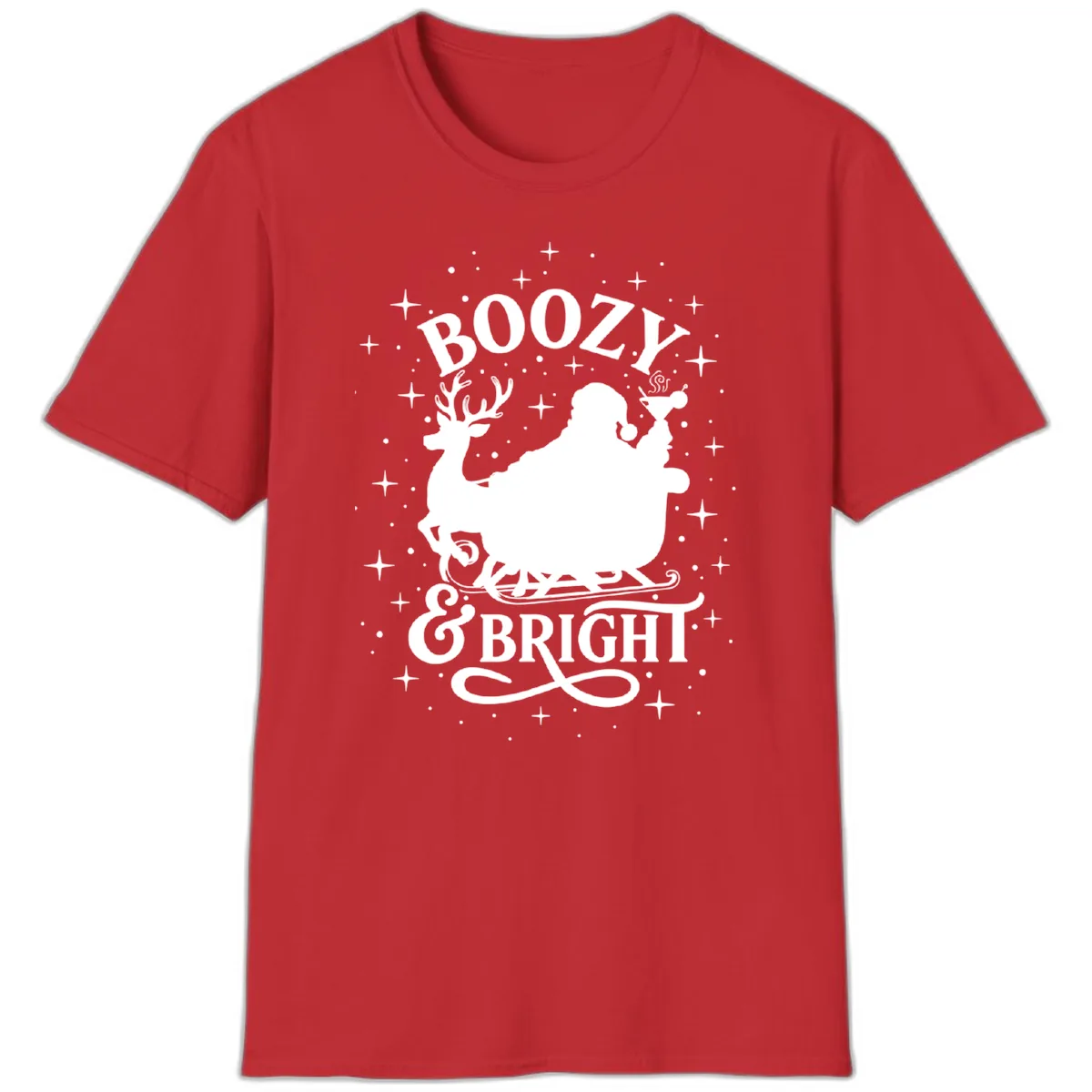 Boozy & Bright Christmas Design T-Shirt in Red