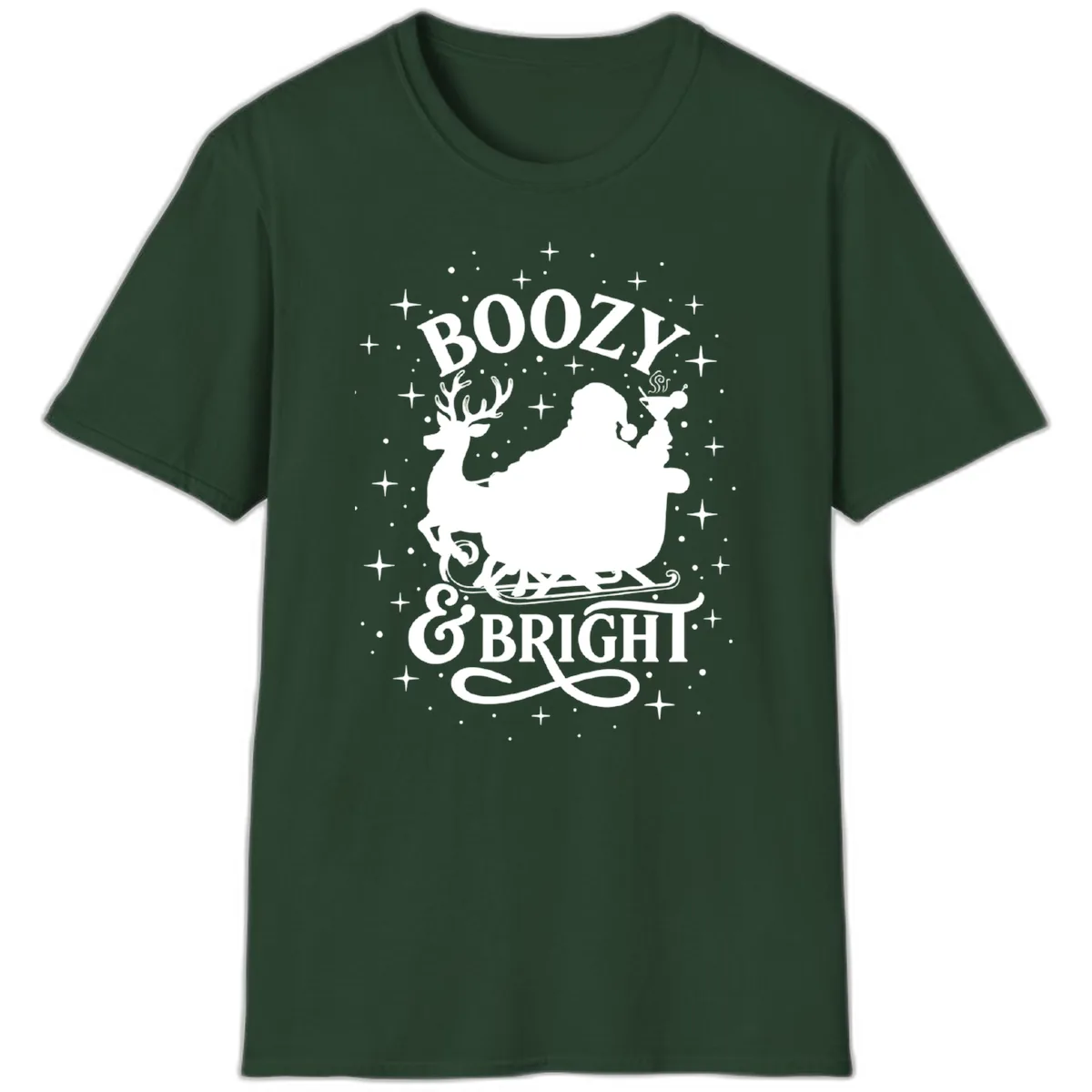 Boozy & Bright Christmas Design T-Shirt in Forest Green