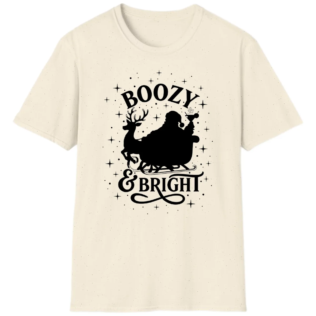 Boozy & Bright Christmas Design T-Shirt in Natural