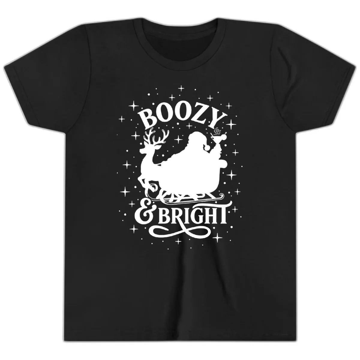 Boozy & Bright Christmas Design Youth T-Shirt in Black