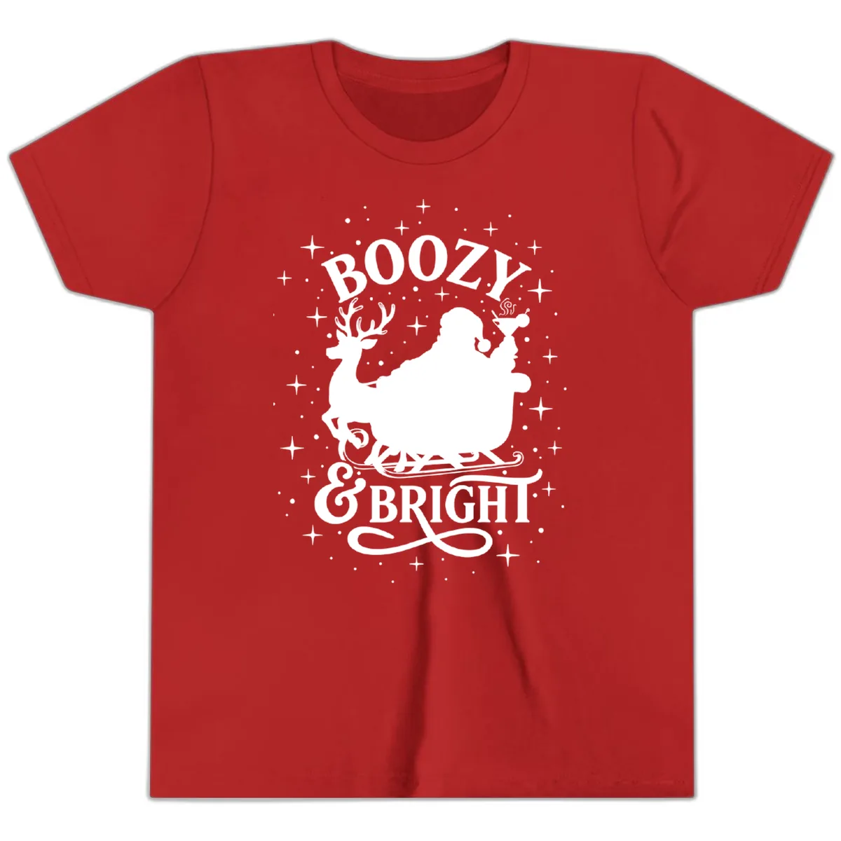 Boozy & Bright Christmas Design Youth T-Shirt in Red