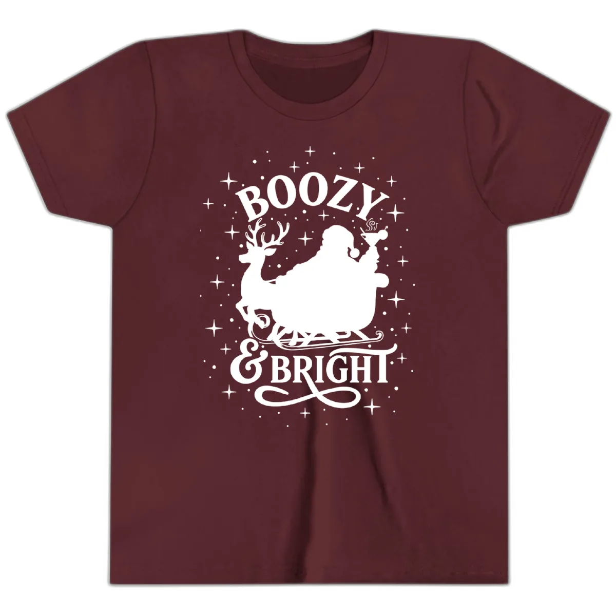 Boozy & Bright Christmas Design Youth T-Shirt in Maroon